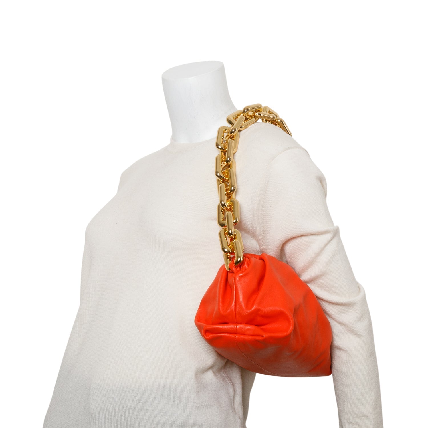 Bottega Veneta Orange Nappa The Pouch Travel Bag Leather Chain