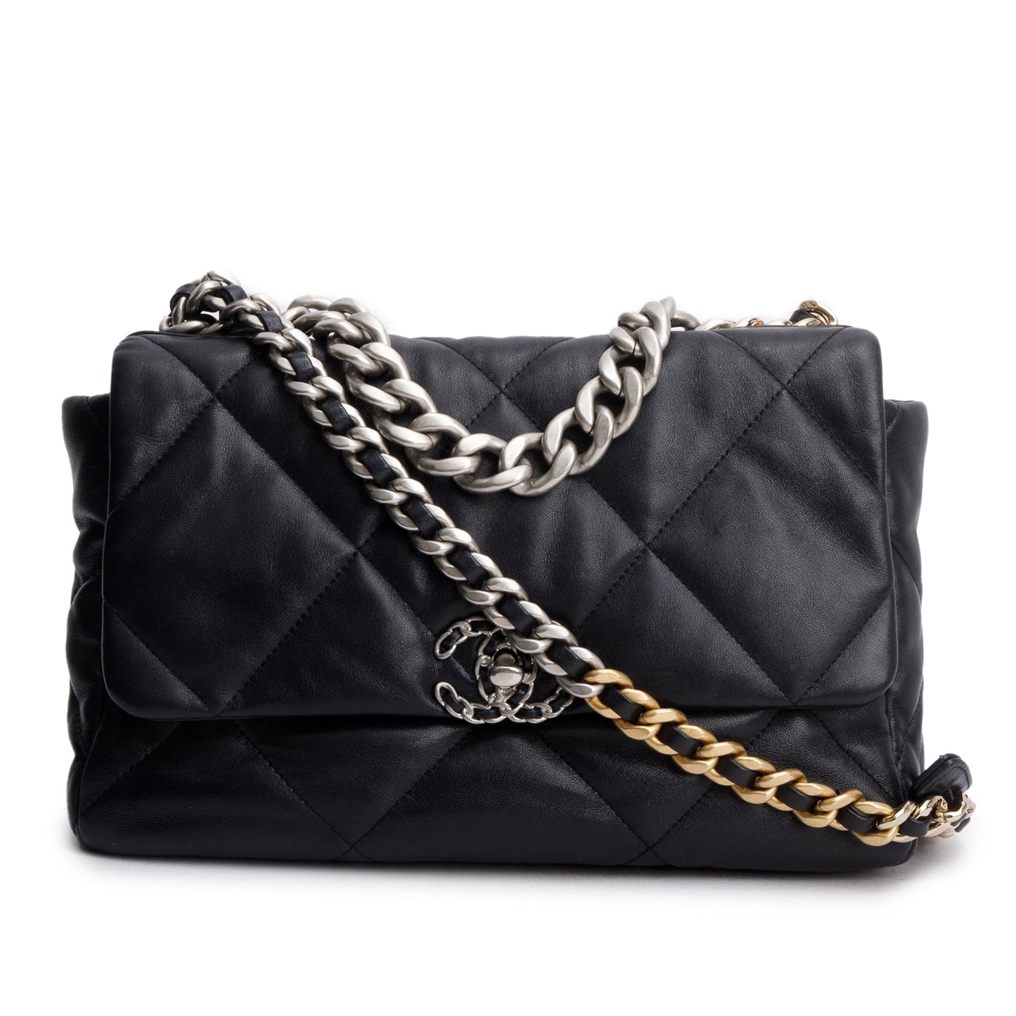 Chanel Quilted 19 Flap Lambskin Black Travel Bag W Receipt