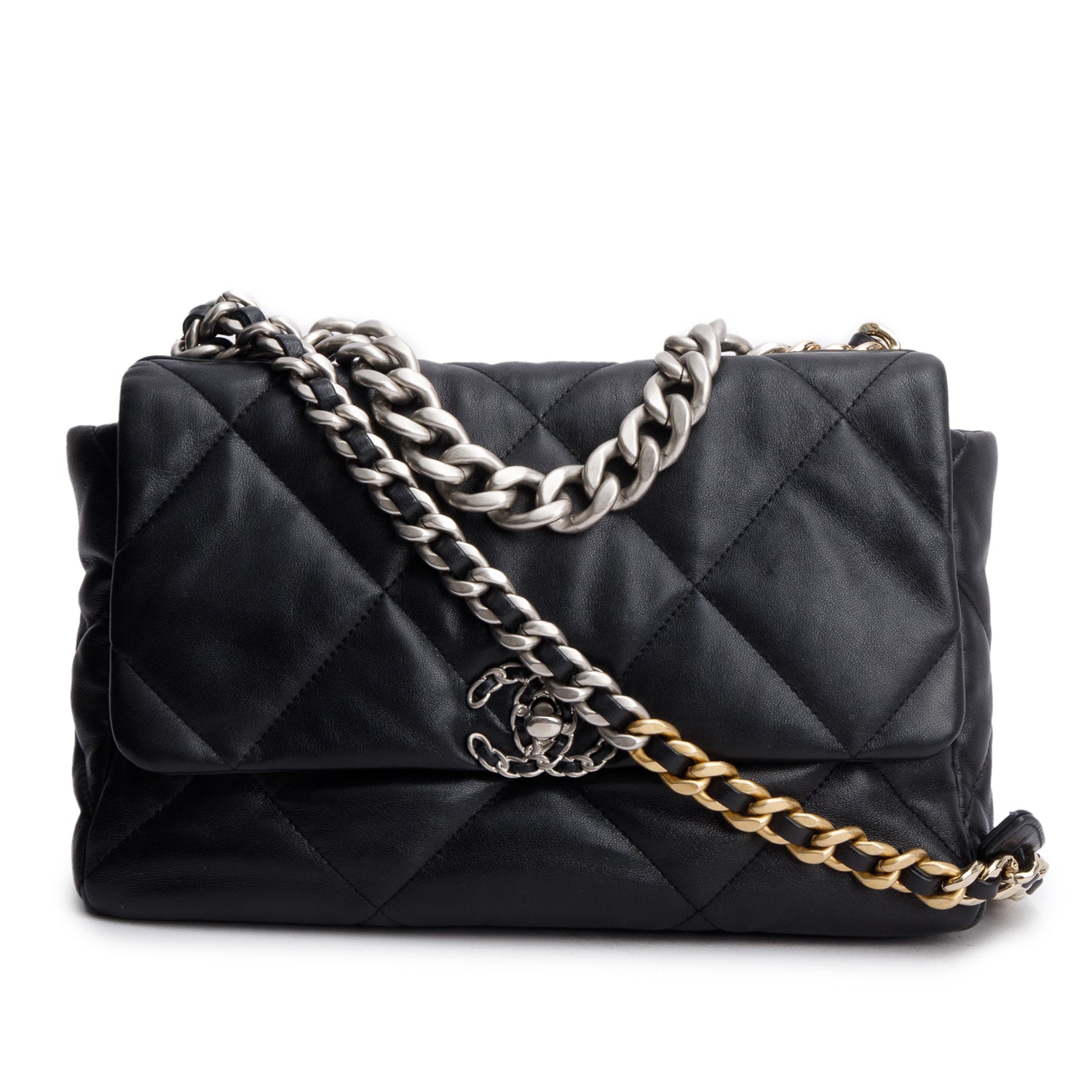 Chanel Quilted 19 Flap Lambskin Black Travel Bag W Receipt