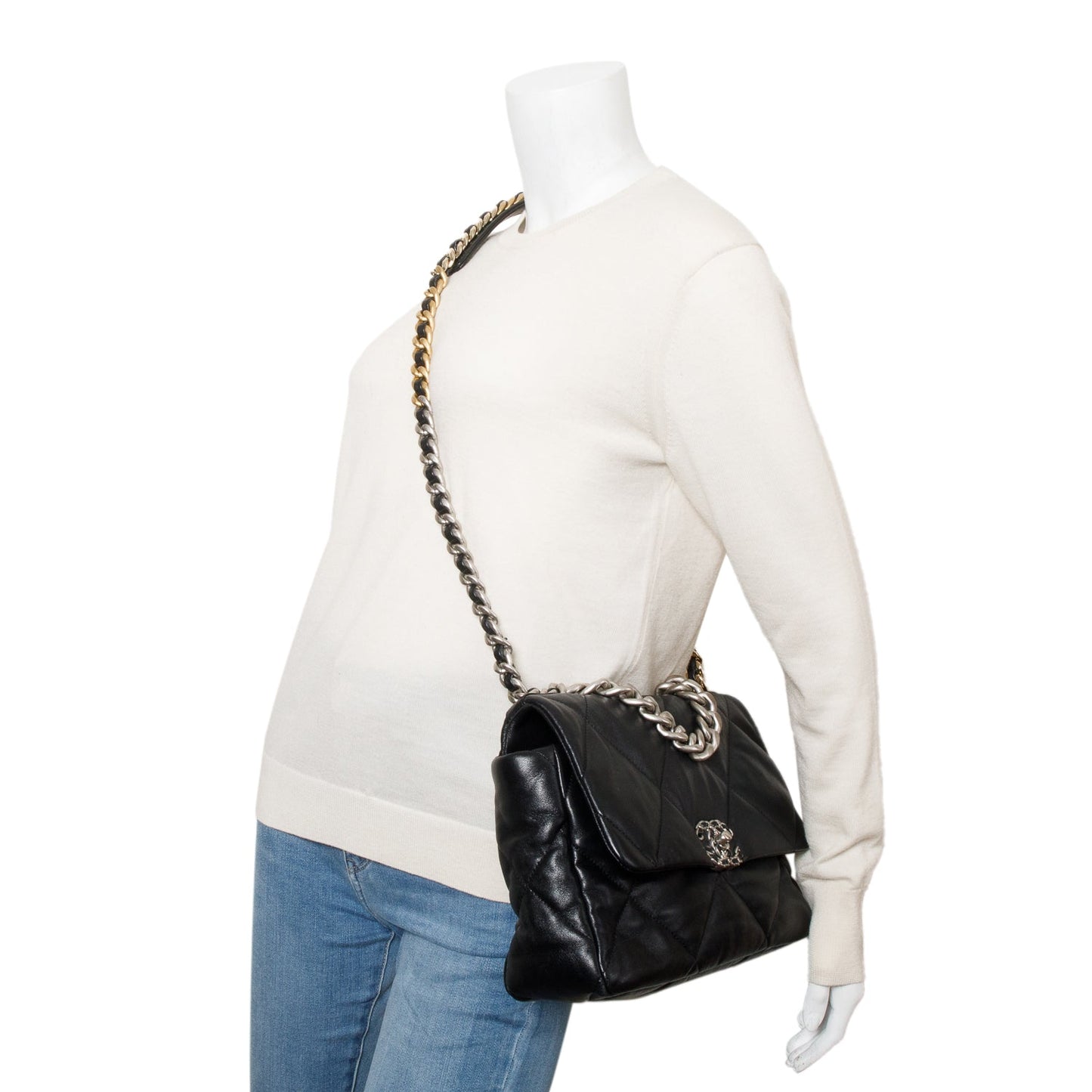 Chanel Quilted 19 Flap Lambskin Black Travel Bag W Receipt
