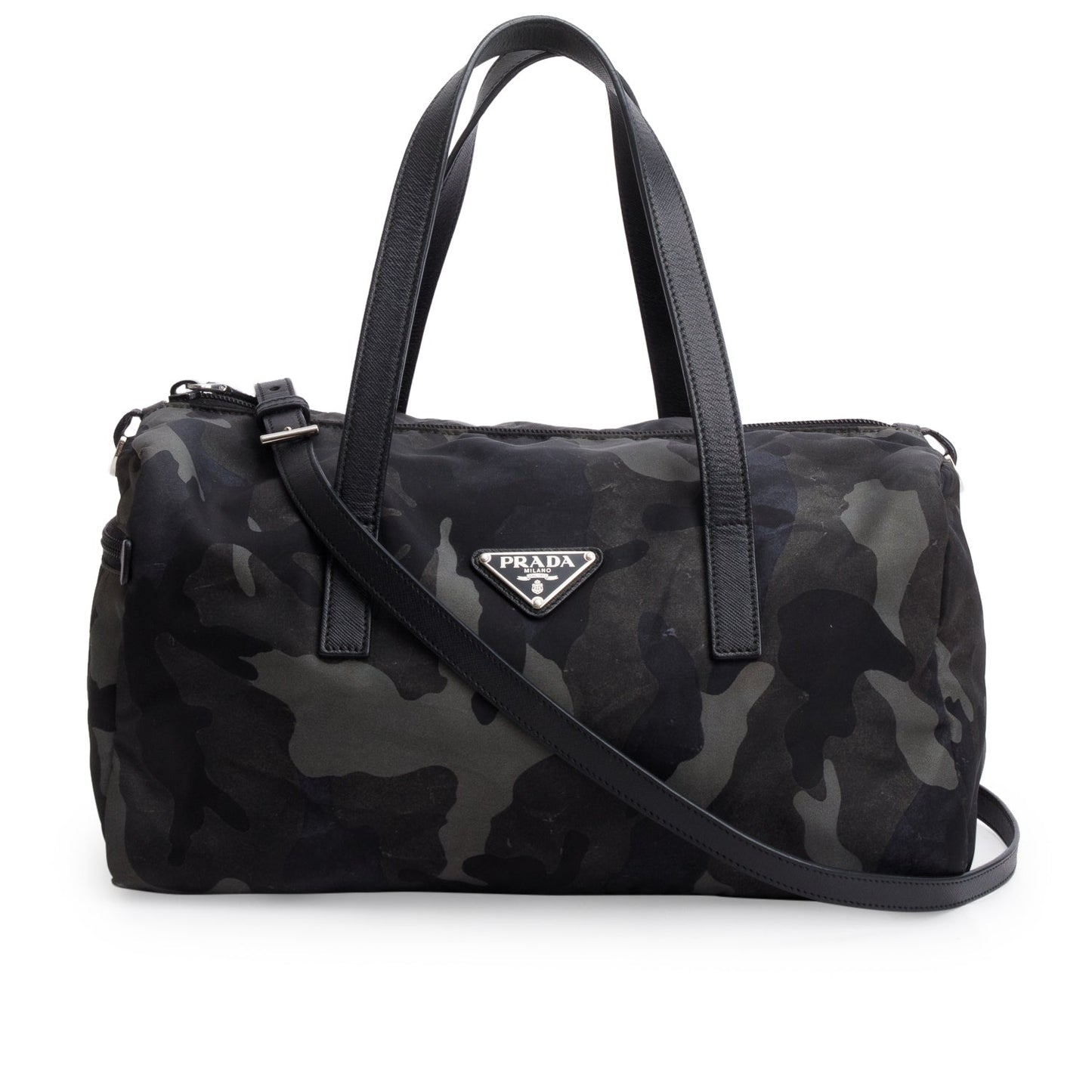 Prada Convertible Camouflage Boston Bag Nylon Black Travel Bag
