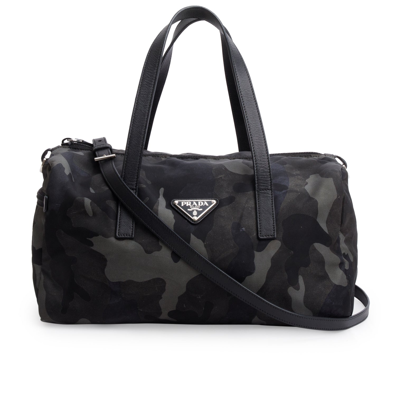 Prada Convertible Camouflage Boston Bag Nylon Black Travel Bag