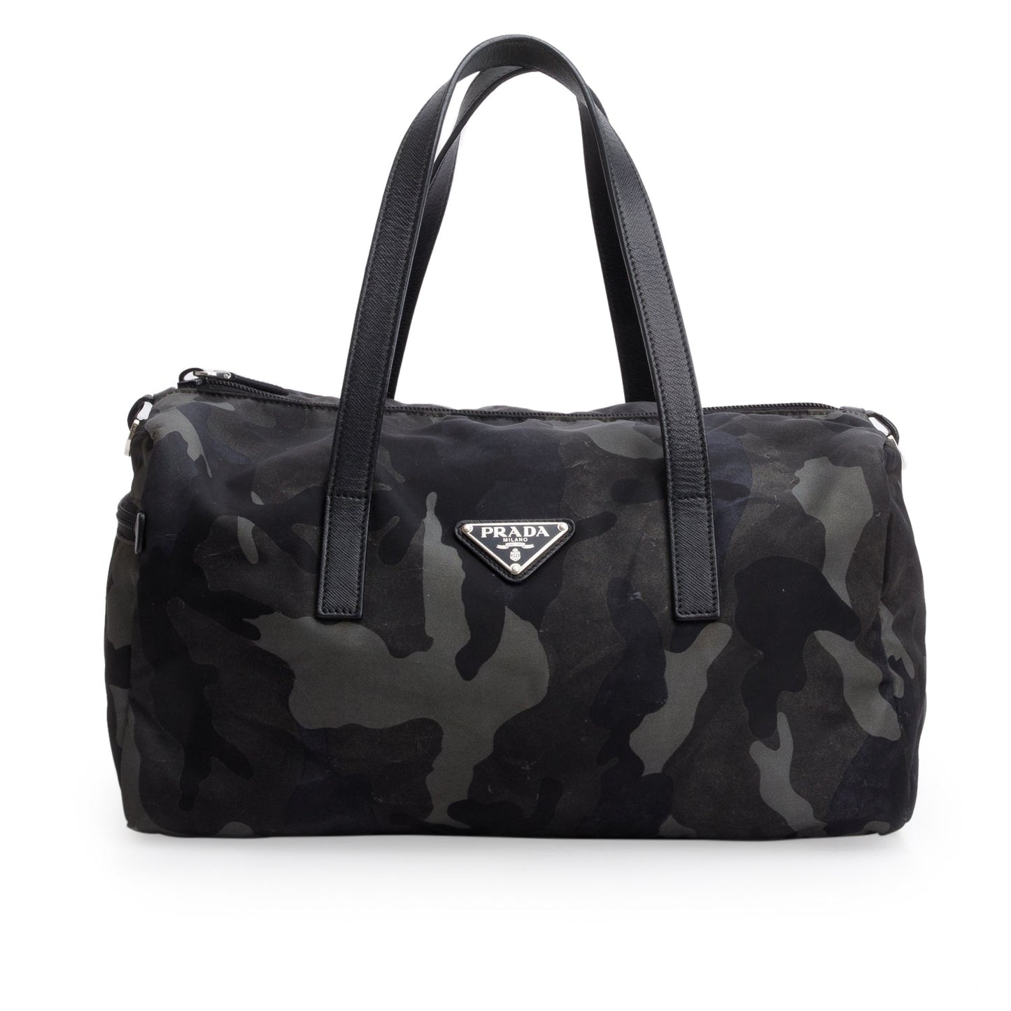Prada Convertible Camouflage Boston Bag Nylon Black Travel Bag