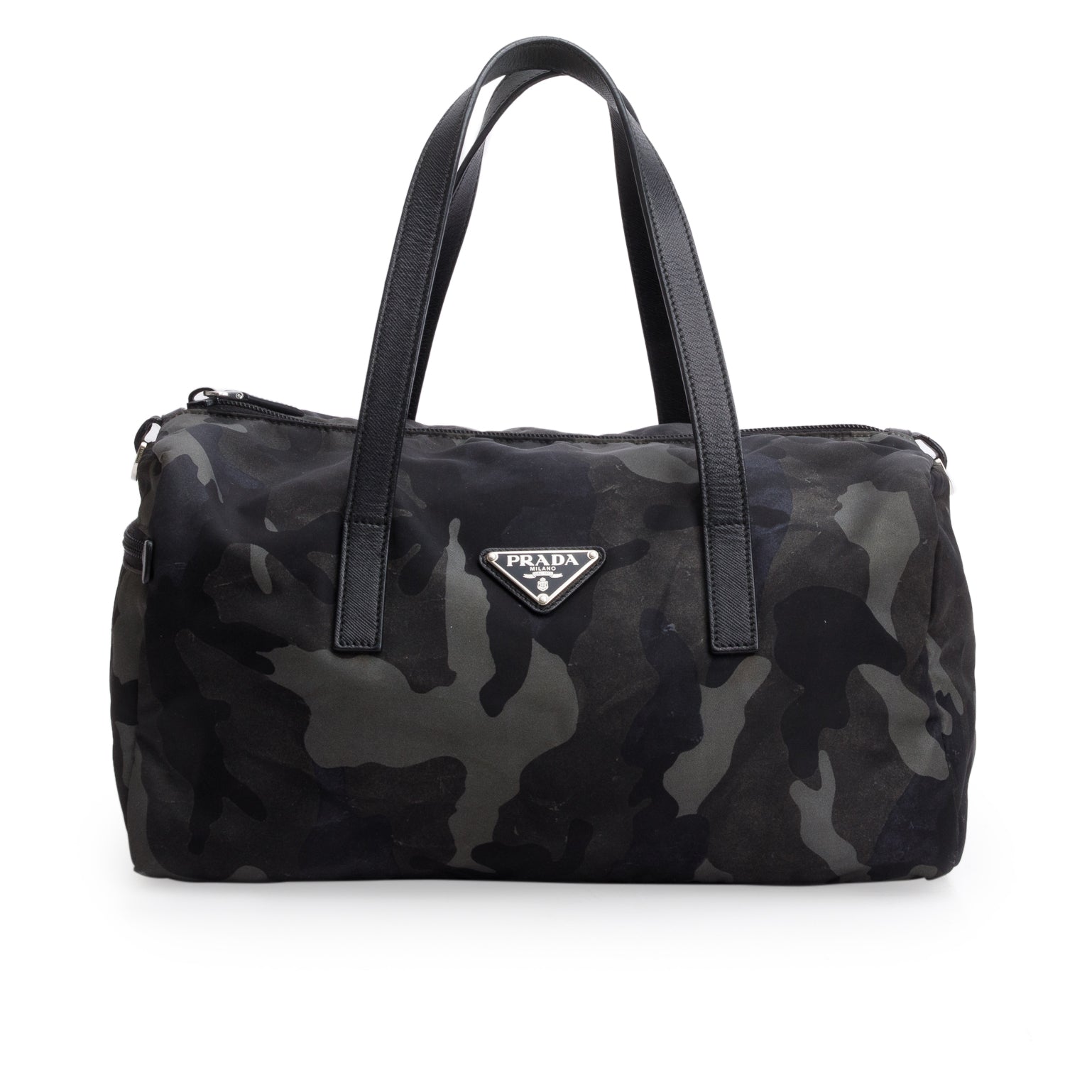 Prada Convertible Camouflage Boston Bag Nylon Black Travel Bag