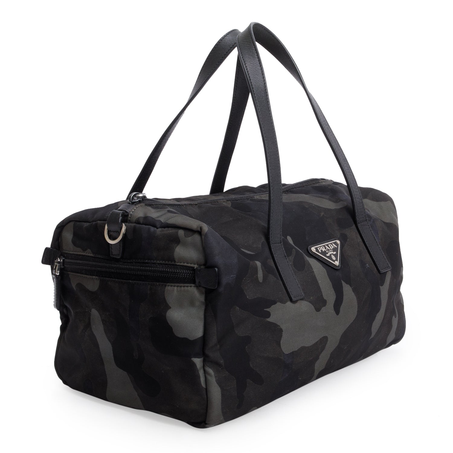 Prada Convertible Camouflage Boston Bag Nylon Black Travel Bag