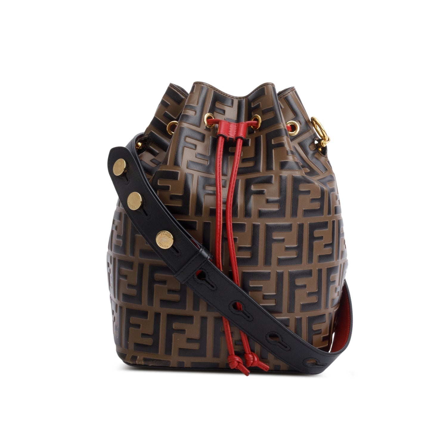 Fendi Vitello Liberty Ff Embossed Mon Tresor Bag Brown Small Bucket Bag
