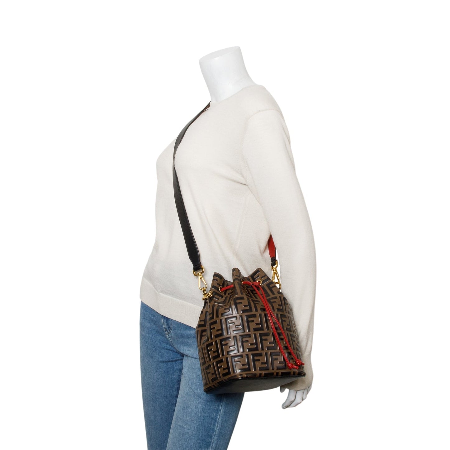 Fendi Vitello Liberty Ff Embossed Mon Tresor Bag Brown Small Bucket Bag