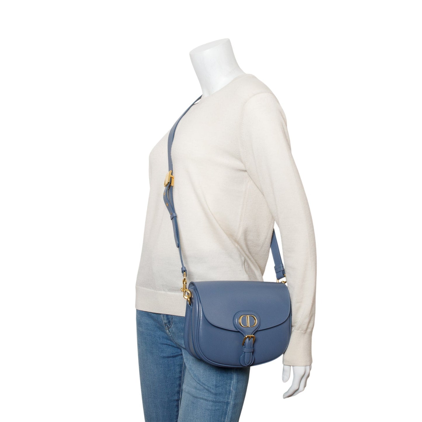 Dior Christian Box Calfskin Bobby Bag Blue Medium Travel Bag