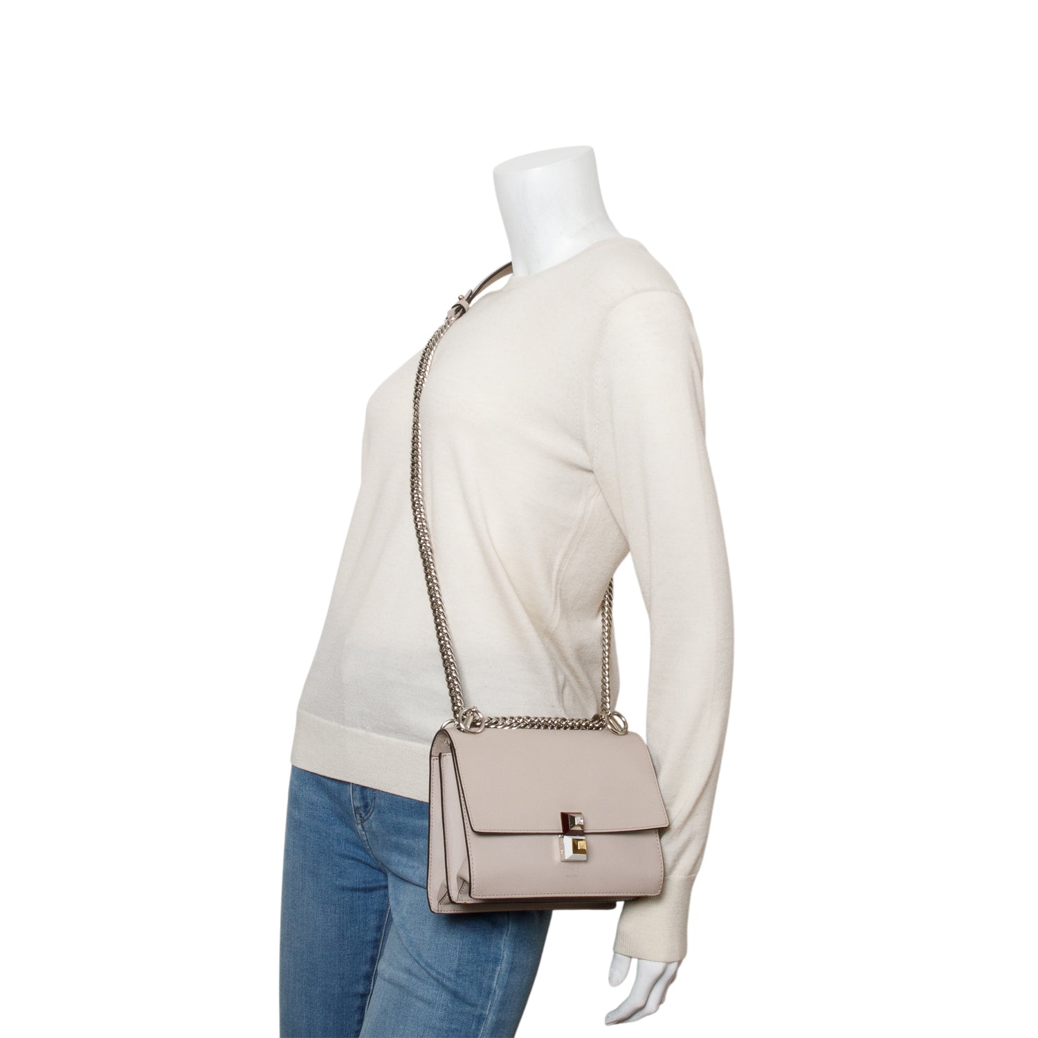 Fendi Calfskin Kan Shoulder Bag Leather Pink
