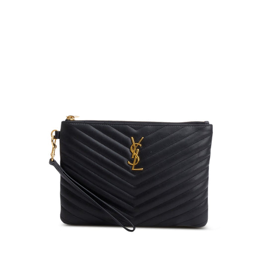 YSL Saint Laurent Calfskin Cassandre Pouch Travel Bag Matelasse Monogram