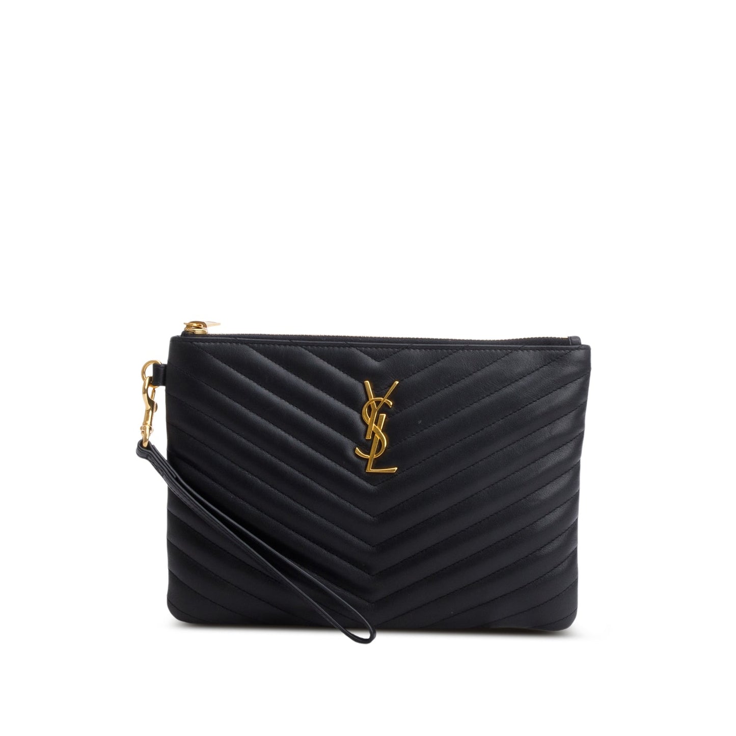 YSL Saint Laurent Calfskin Cassandre Pouch Travel Bag Matelasse Monogram
