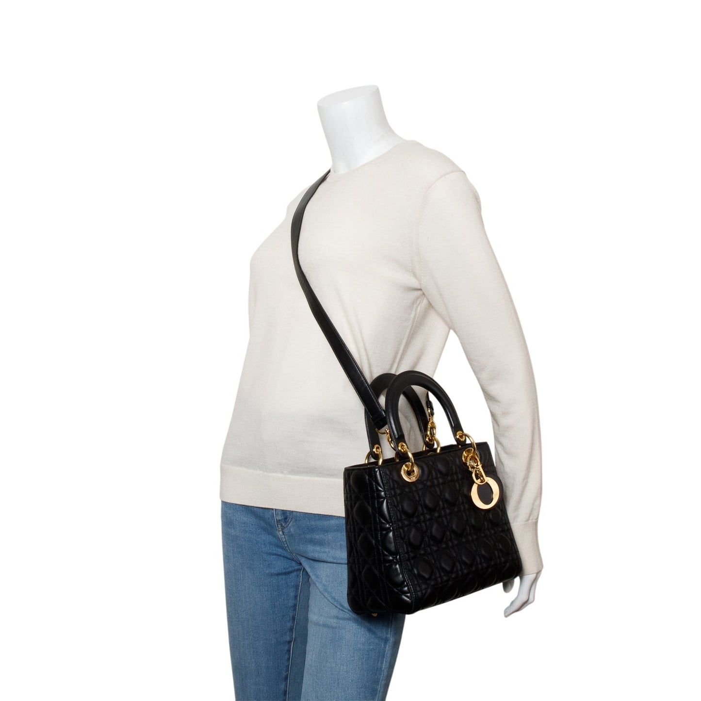 Dior Christian Cannage Lambskin Lady Bag Leather Black Travel Bag Dior Bag