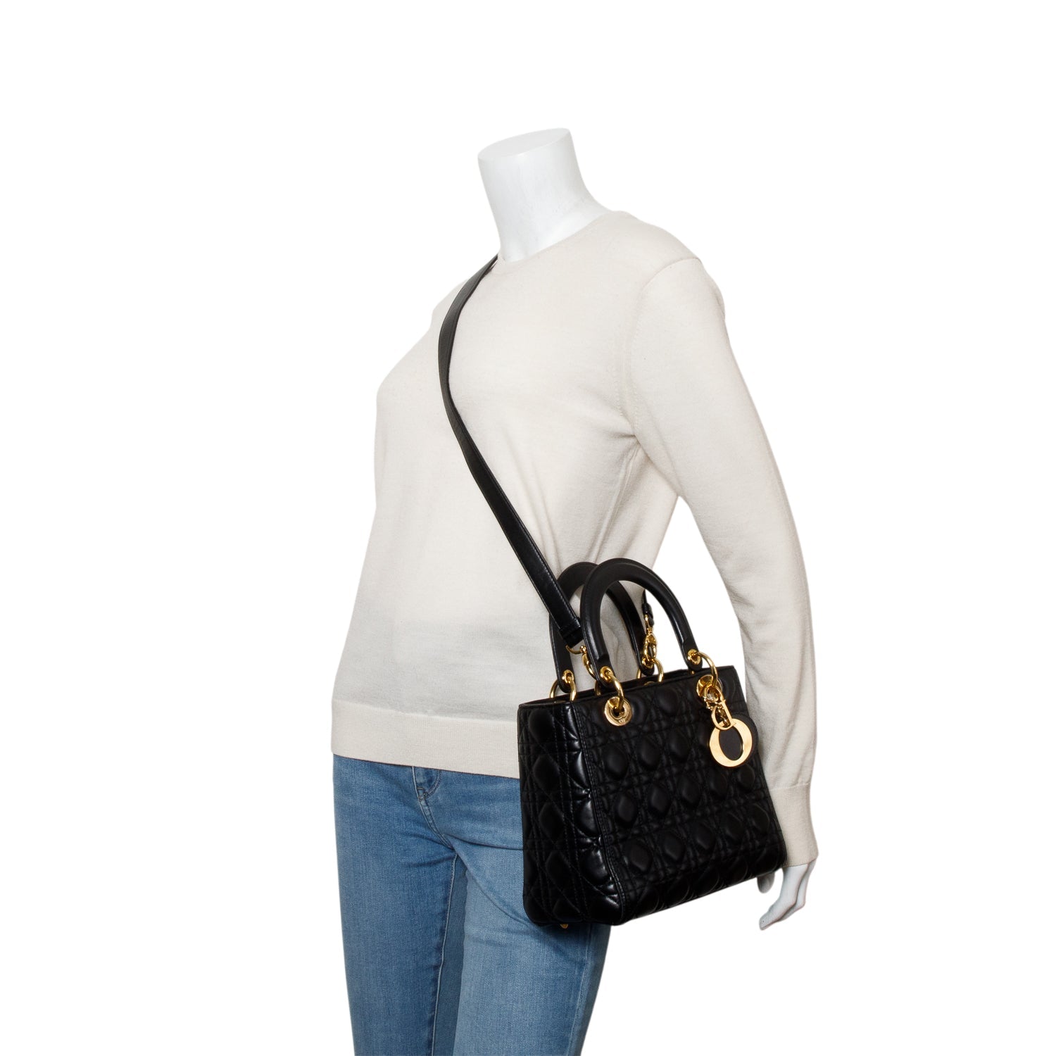 Dior Christian Cannage Lambskin Lady Bag Leather Black Travel Bag Dior Bag