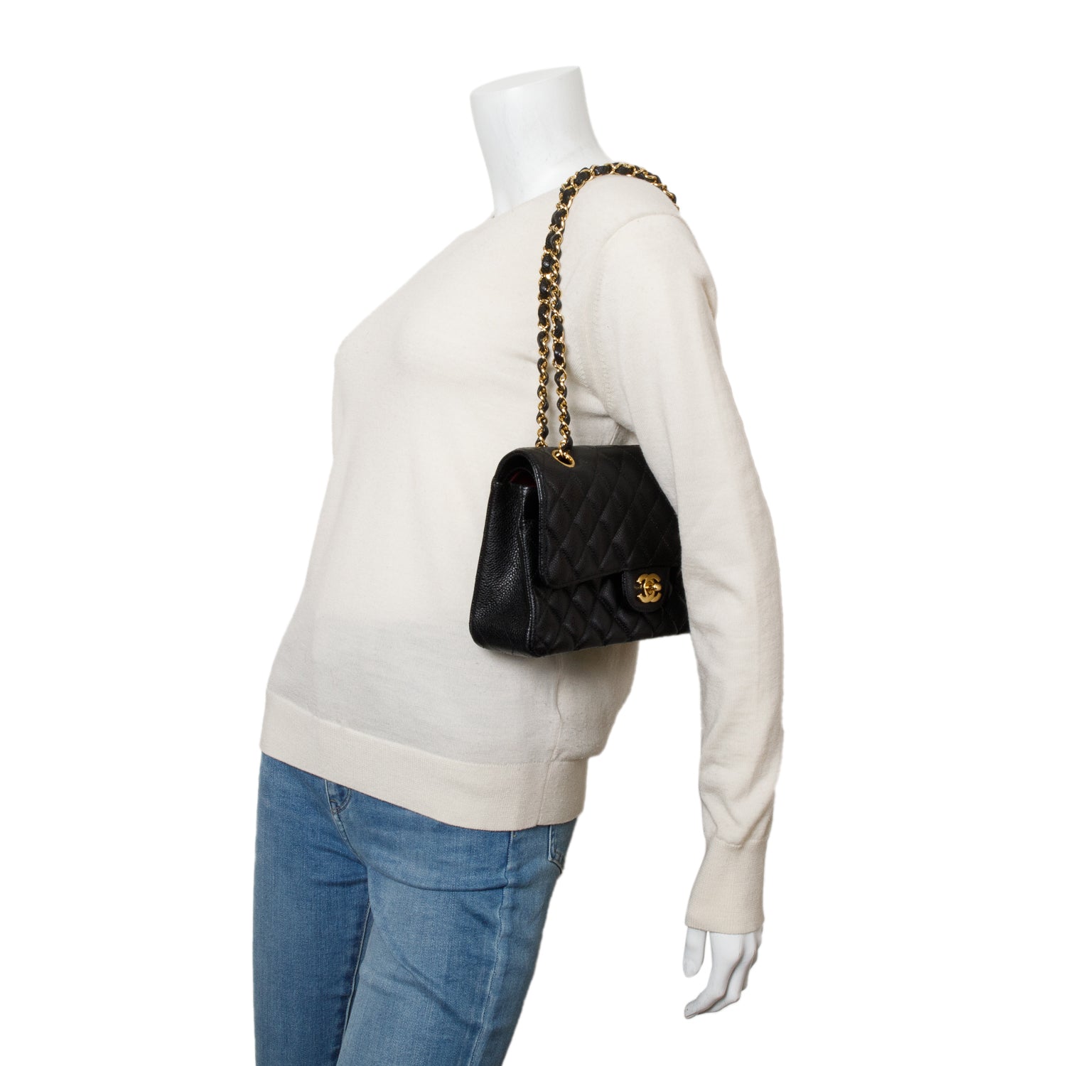 Chanel Caviar Classic Double Flap Black Travel Bag 10