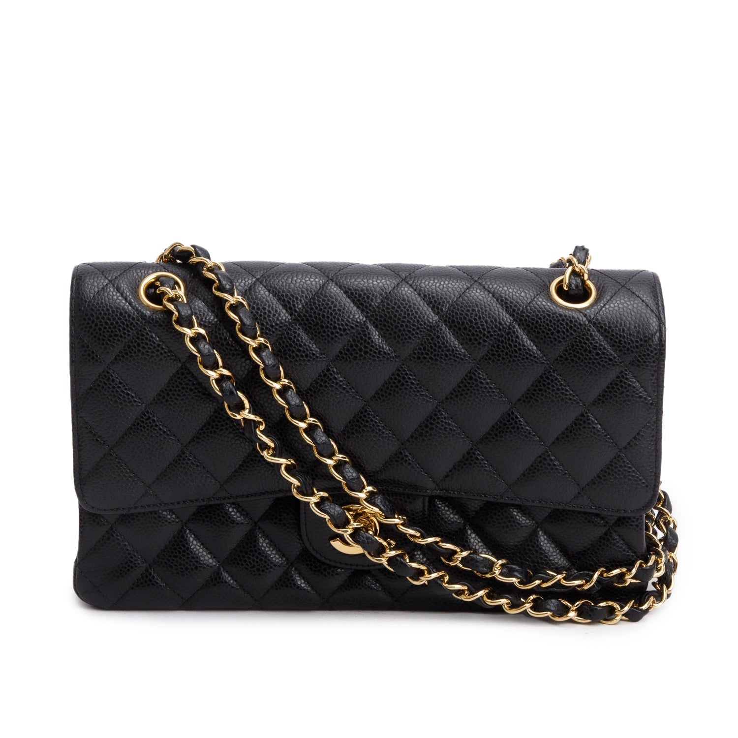Chanel Caviar Classic Double Flap Black Travel Bag 10