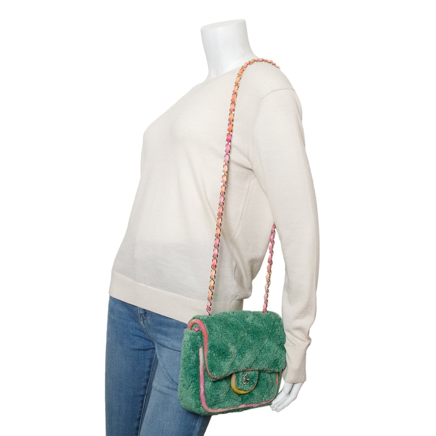 Chanel Quilted Terry Cloth Square Flap Green Travel Bag