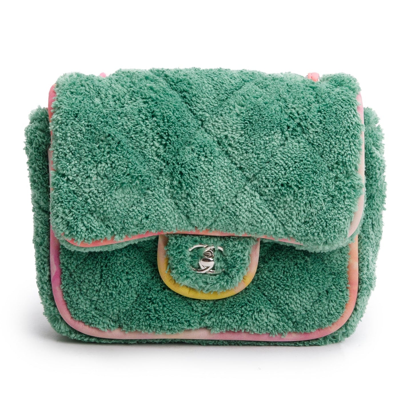 Chanel Quilted Terry Cloth Square Flap Green Travel Bag
