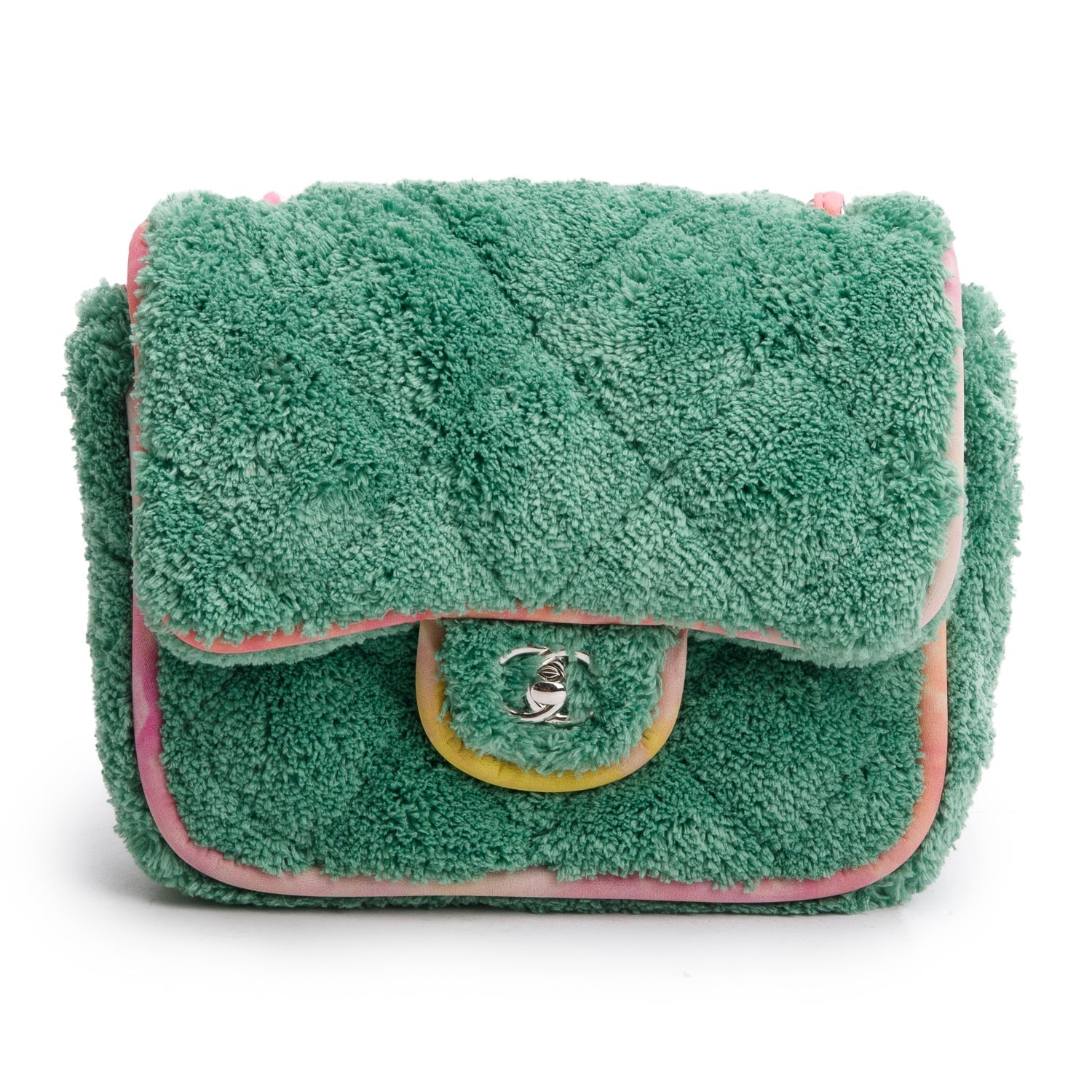 Chanel Quilted Terry Cloth Square Flap Green Travel Bag