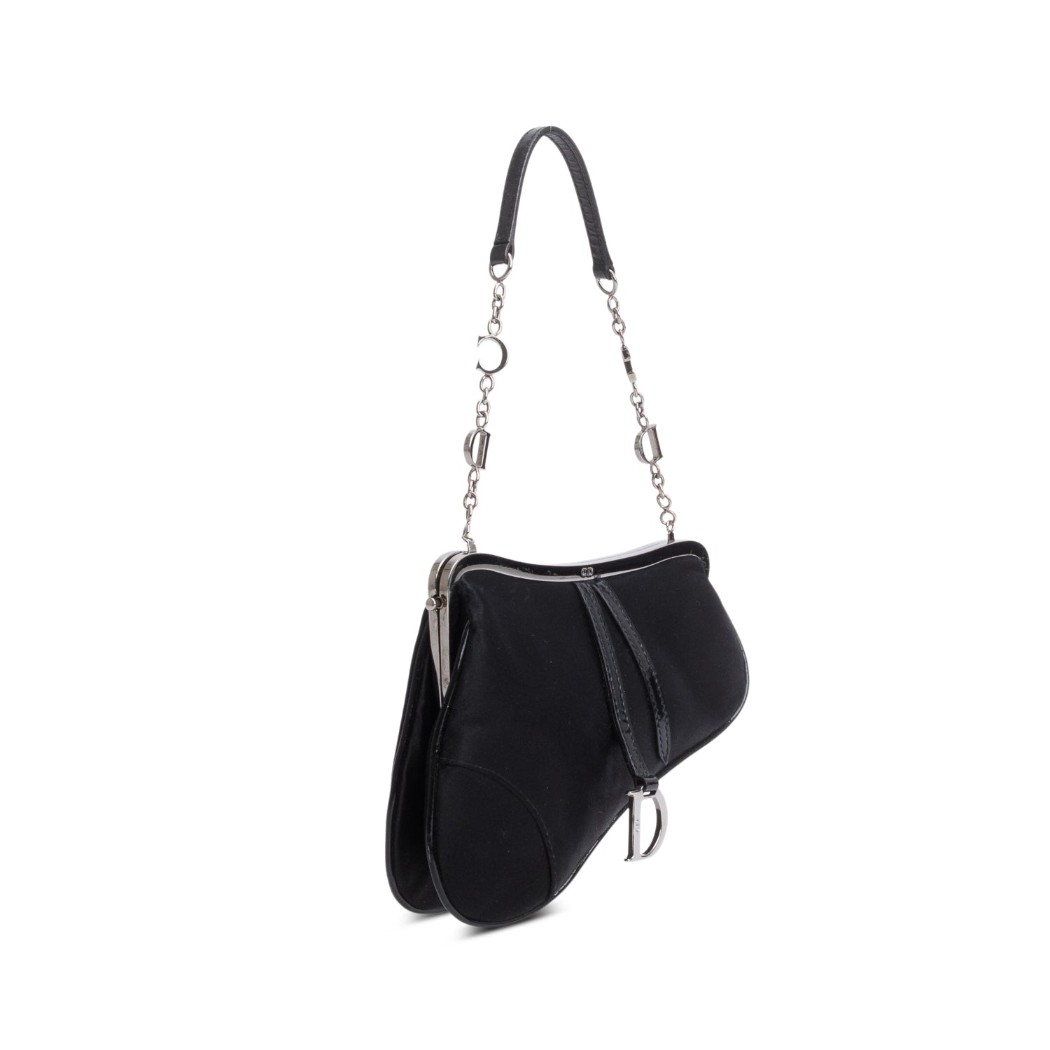 Dior Christian Saddle Frame Bag Satin Black Travel Bag