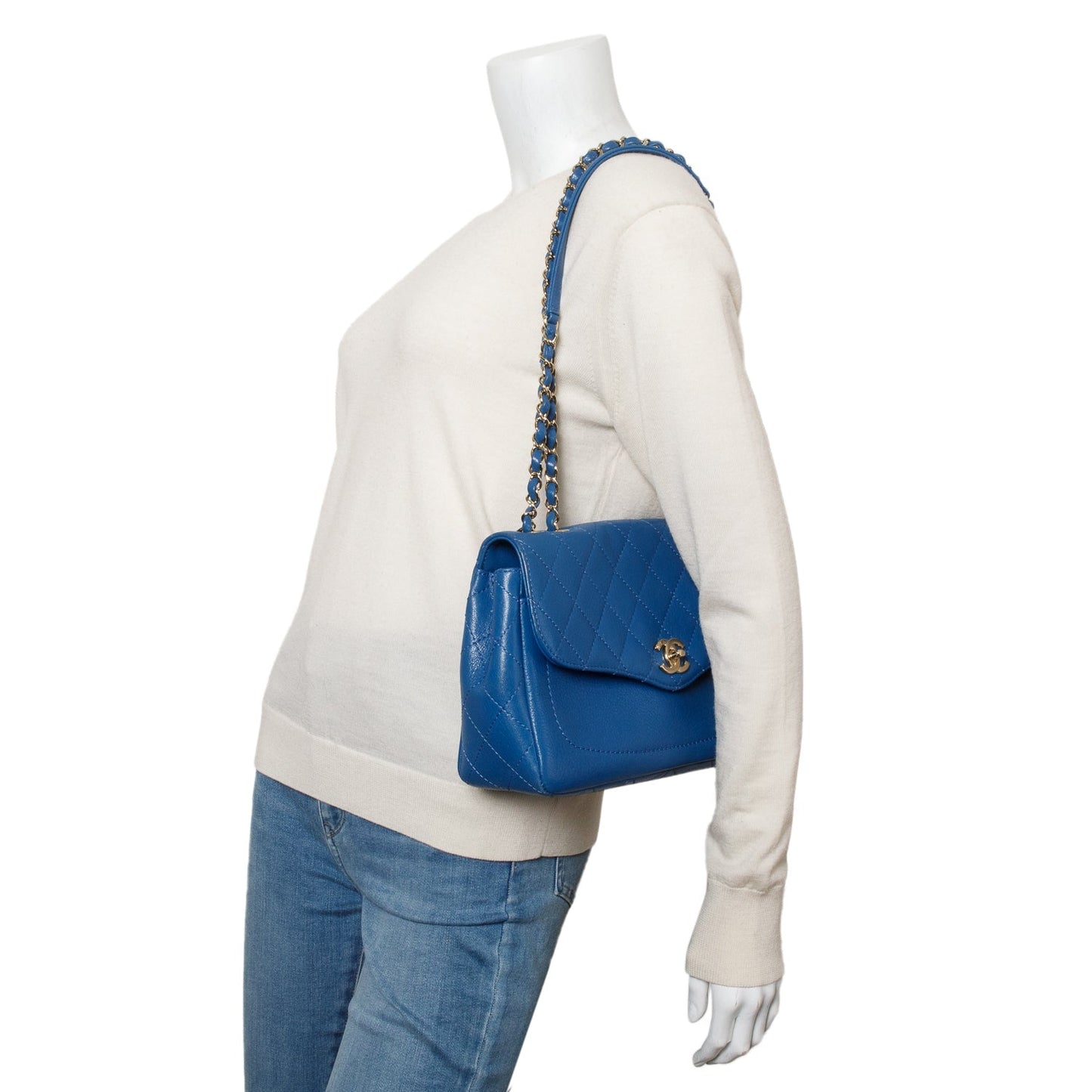 Chanel Quilted Goatskin Coco Curve Flap Blue Travel Bag