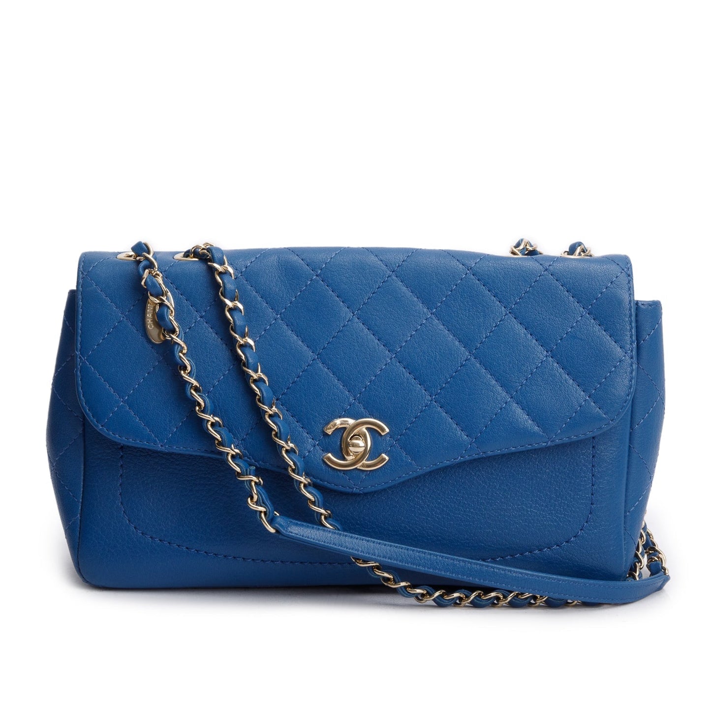 Chanel Quilted Goatskin Coco Curve Flap Blue Travel Bag