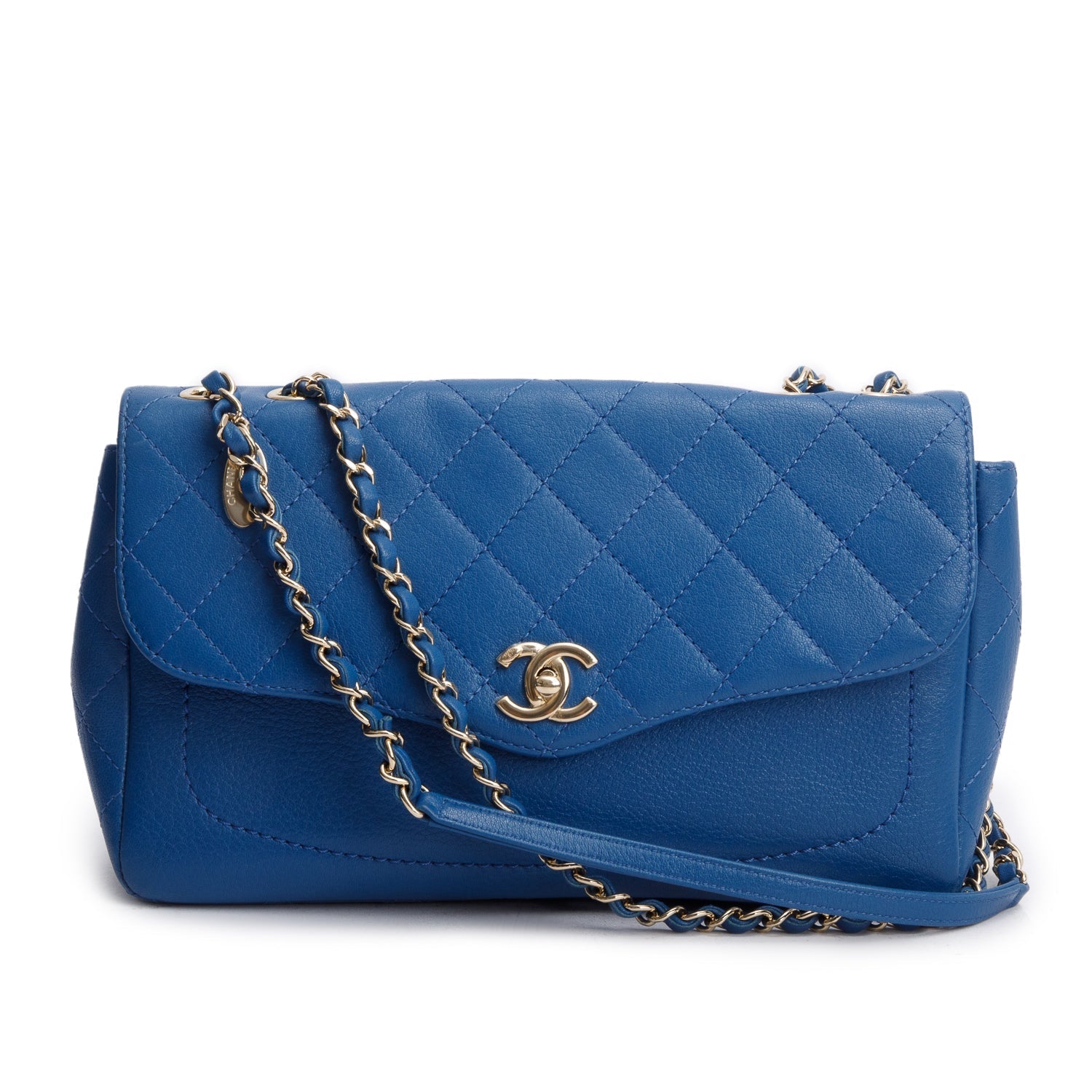 Chanel Quilted Goatskin Coco Curve Flap Blue Travel Bag