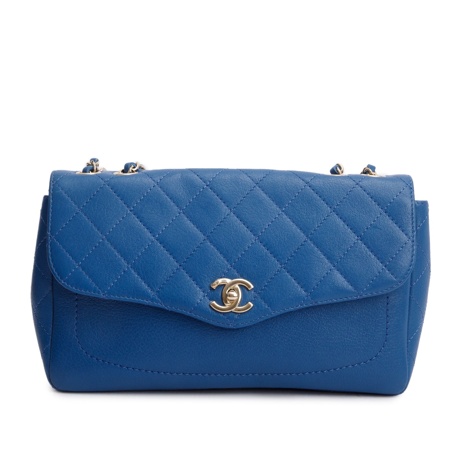 Chanel Quilted Goatskin Coco Curve Flap Blue Travel Bag
