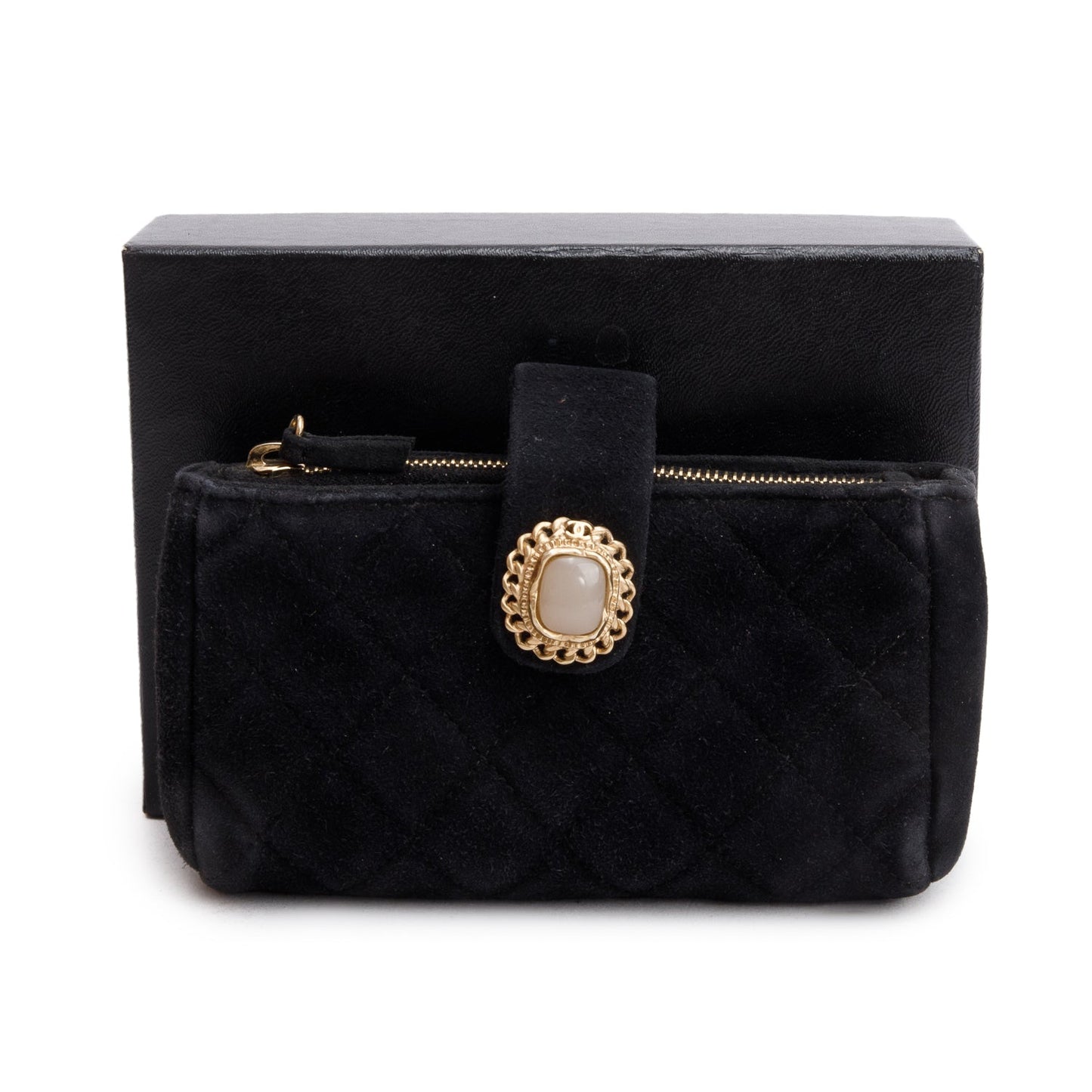 Louis Vuitton Chanel Velvet O-Phone Holder Black Travel Bag Authenticity Card