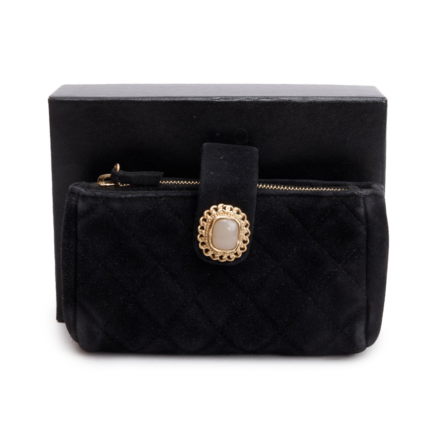 Louis Vuitton Chanel Velvet O-Phone Holder Black Travel Bag Authenticity Card