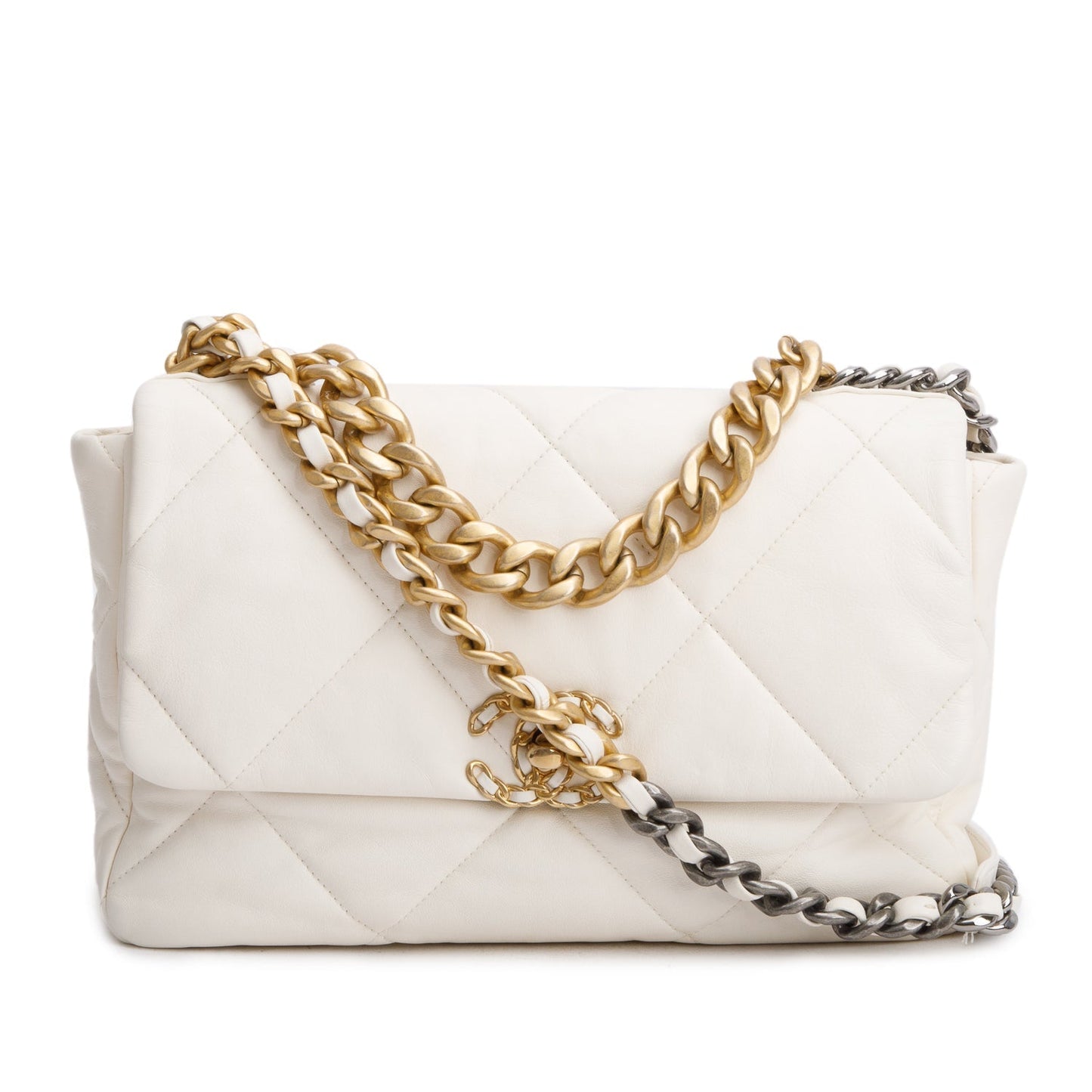Chanel 19 Flap Leather Lambskin White Travel Bag