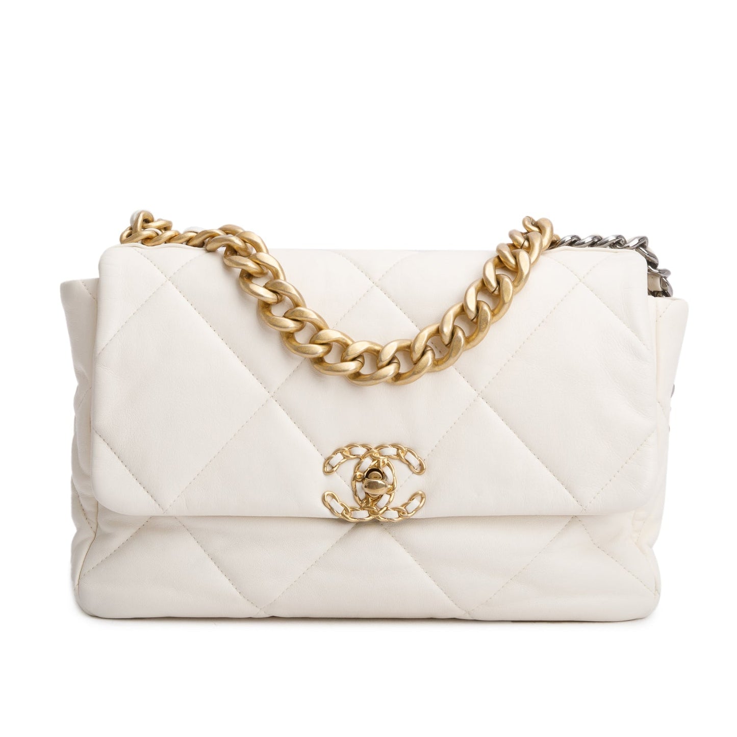 Chanel 19 Flap Leather Lambskin White Travel Bag