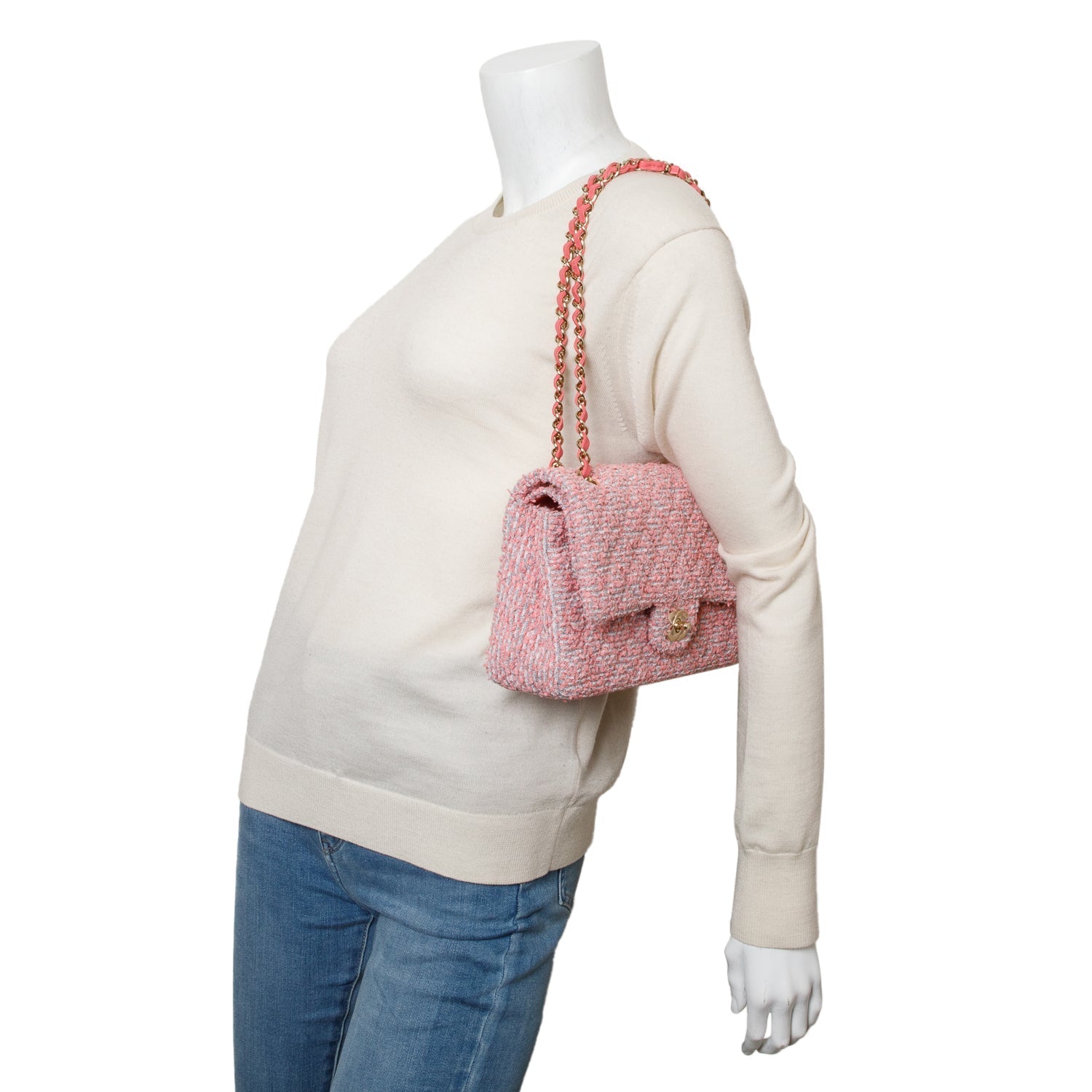 Chanel Tweed Quilted Double Flap Pink Travel Bag