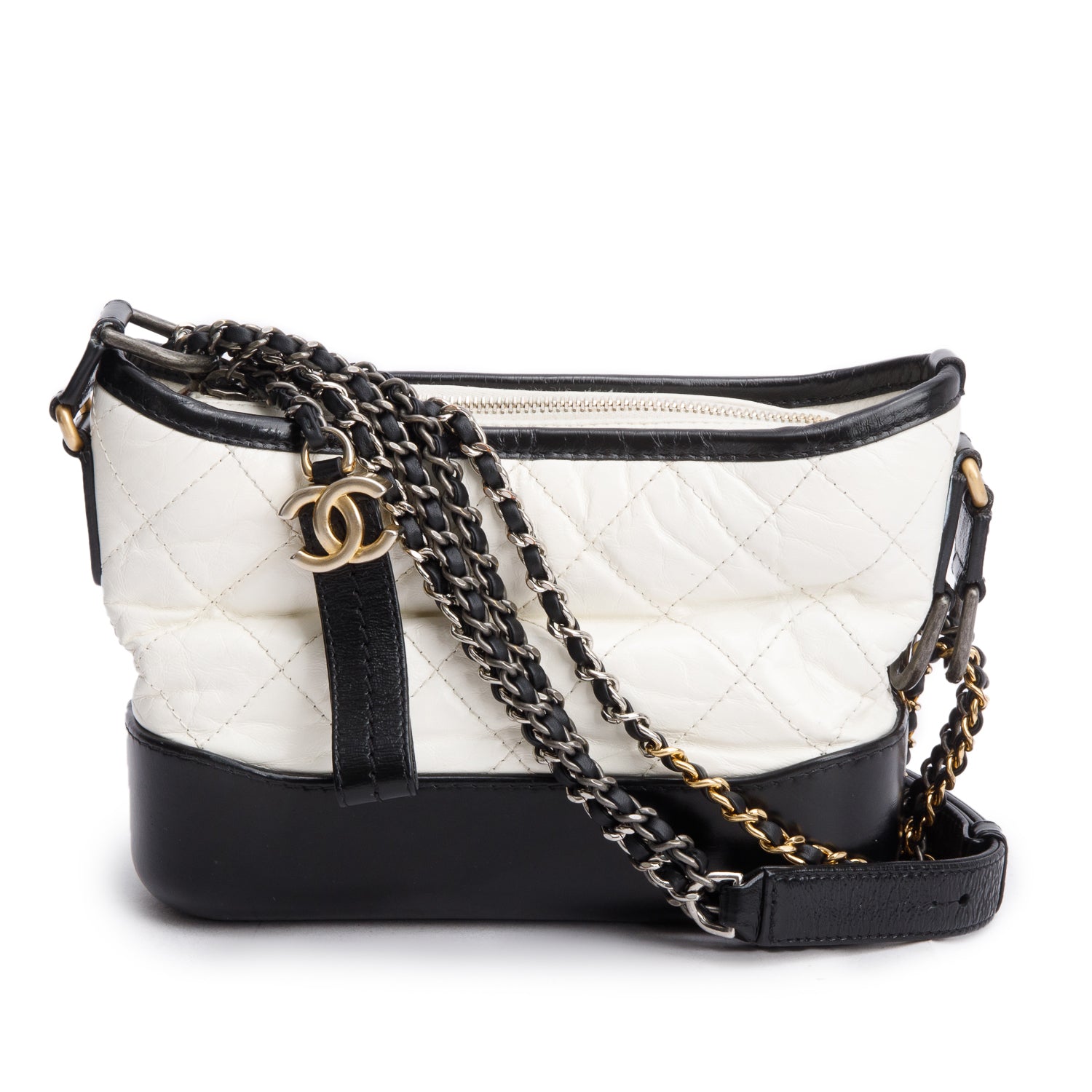 Chanel & Aged Gabrielle Hobo Leather Calfskin Black White Travel Bag 5