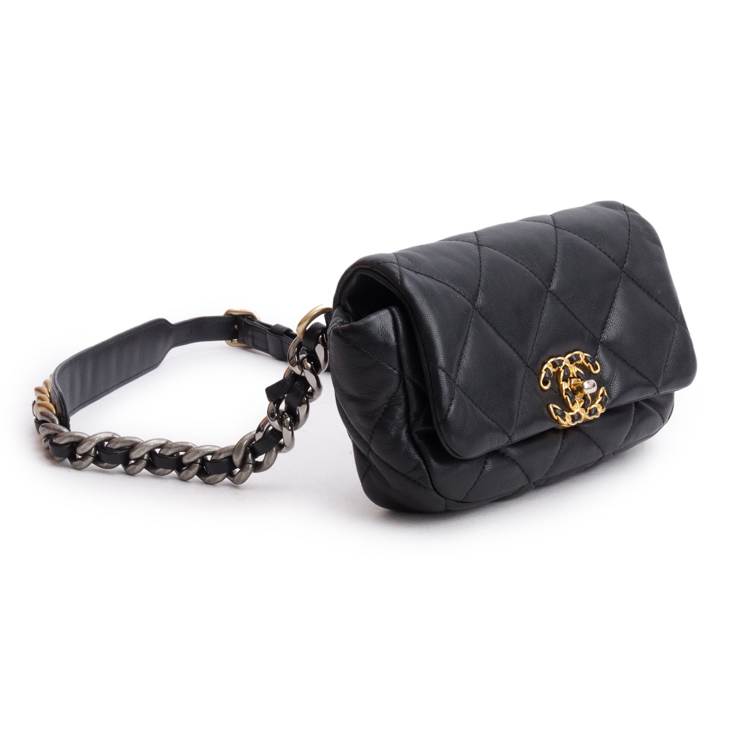 Chanel Quilted 19 Waist Lambskin Black Travel Bag
