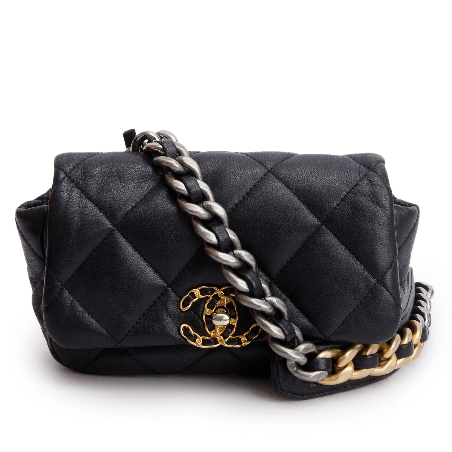 Chanel Quilted 19 Waist Lambskin Black Travel Bag