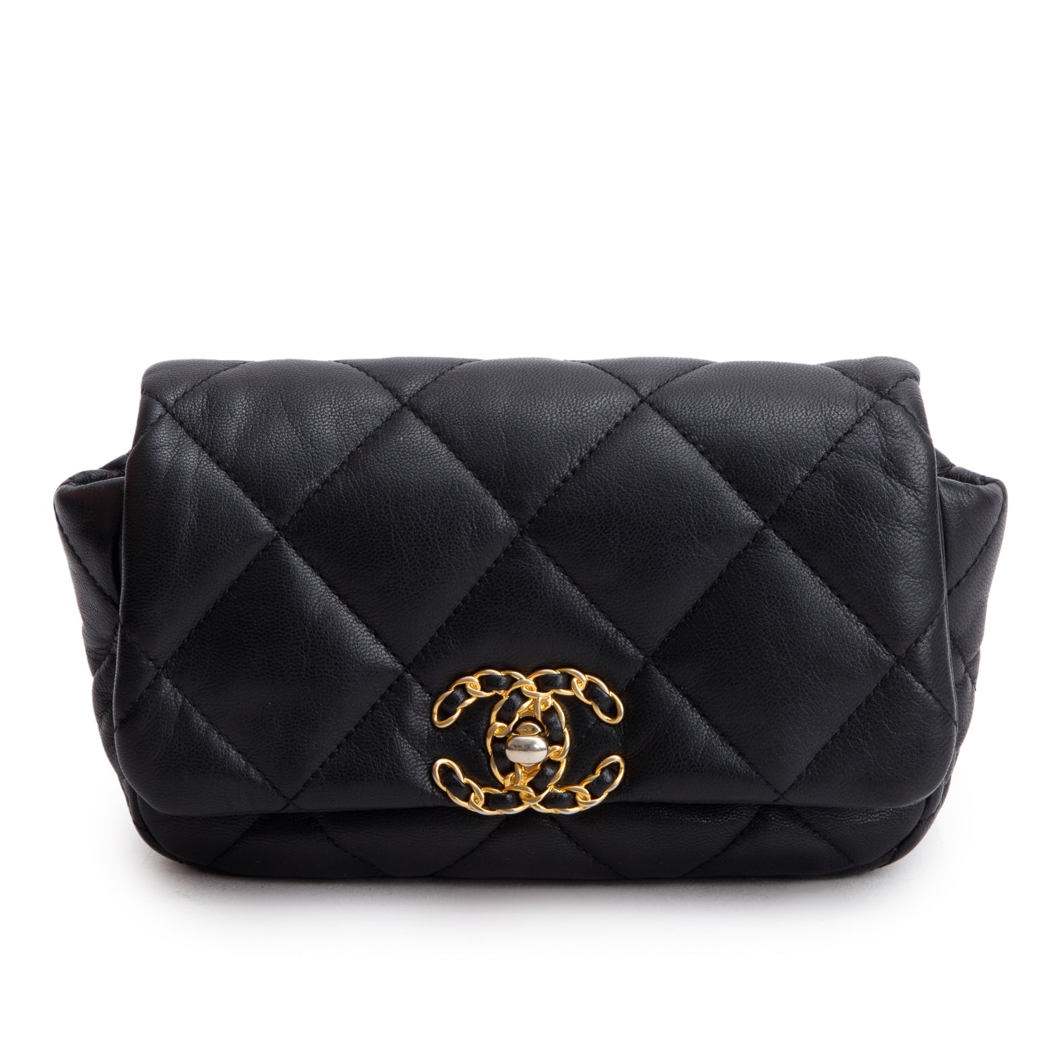 Chanel Quilted 19 Waist Lambskin Black Travel Bag