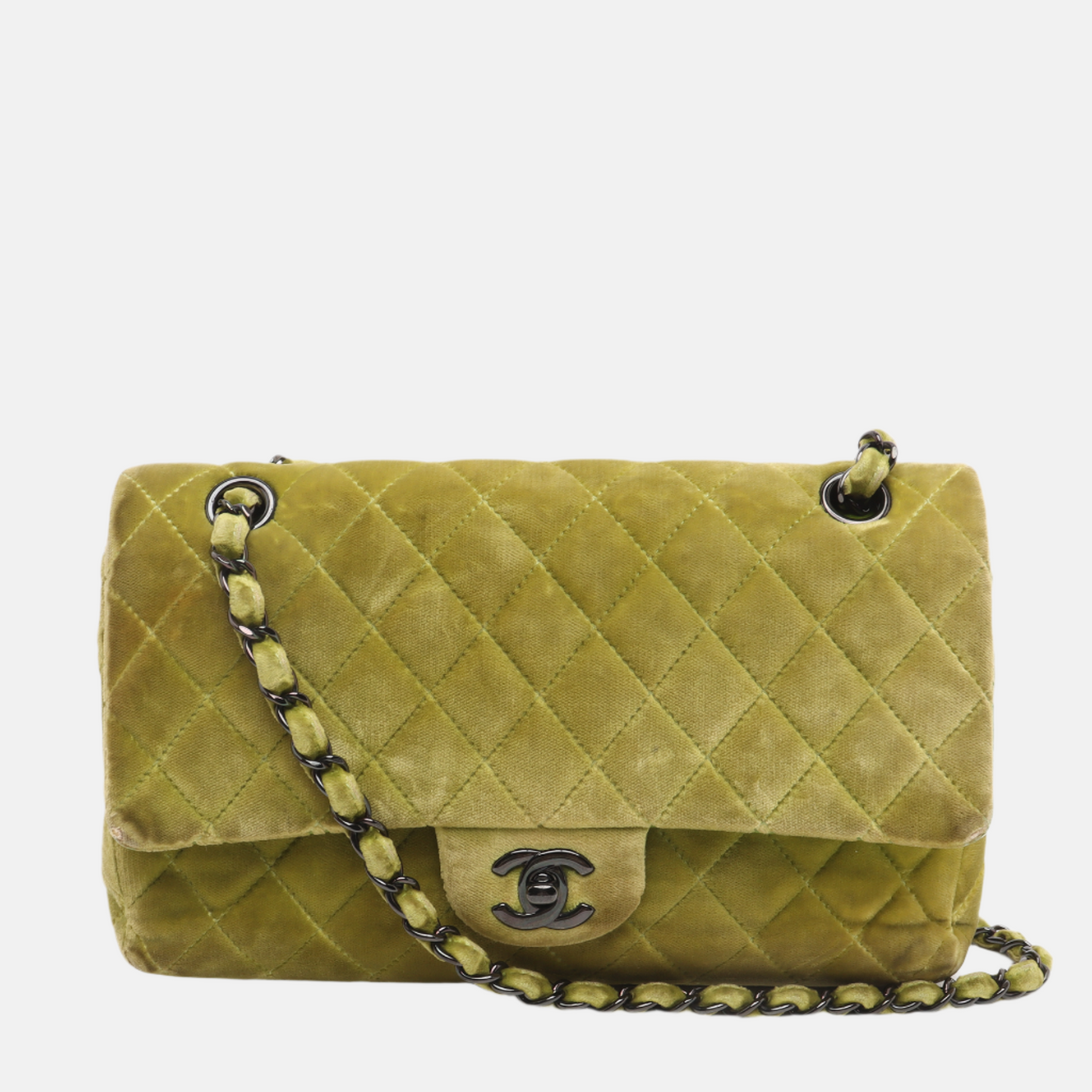 Chanel Classic Flap Velvet Hardware Black Green Handbag