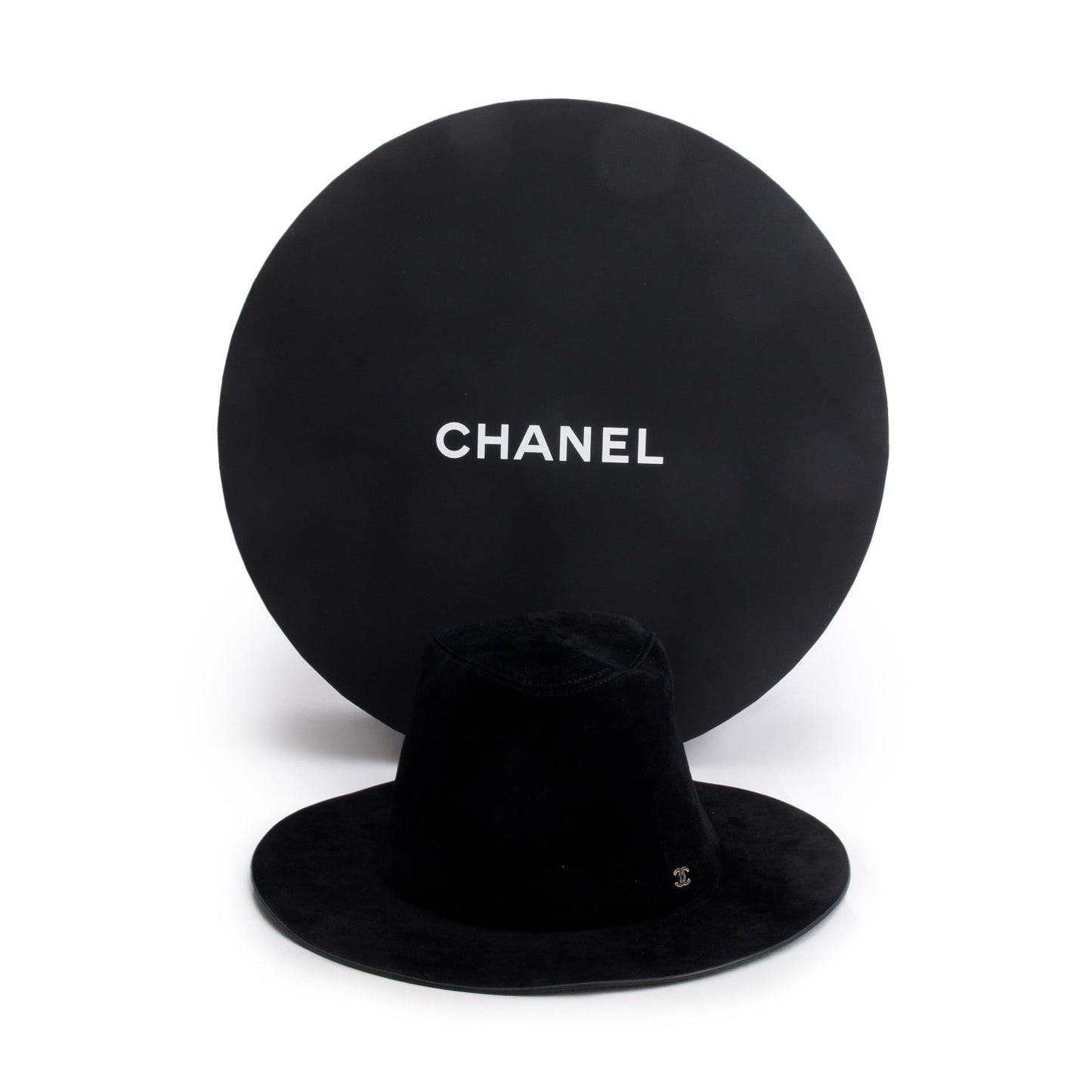 Chanel Suede Wide Brim Hat Black