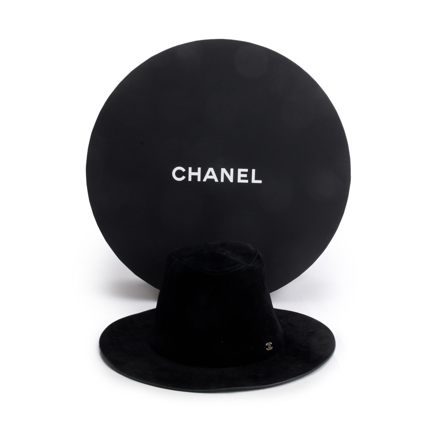 Chanel Suede Wide Brim Hat Black