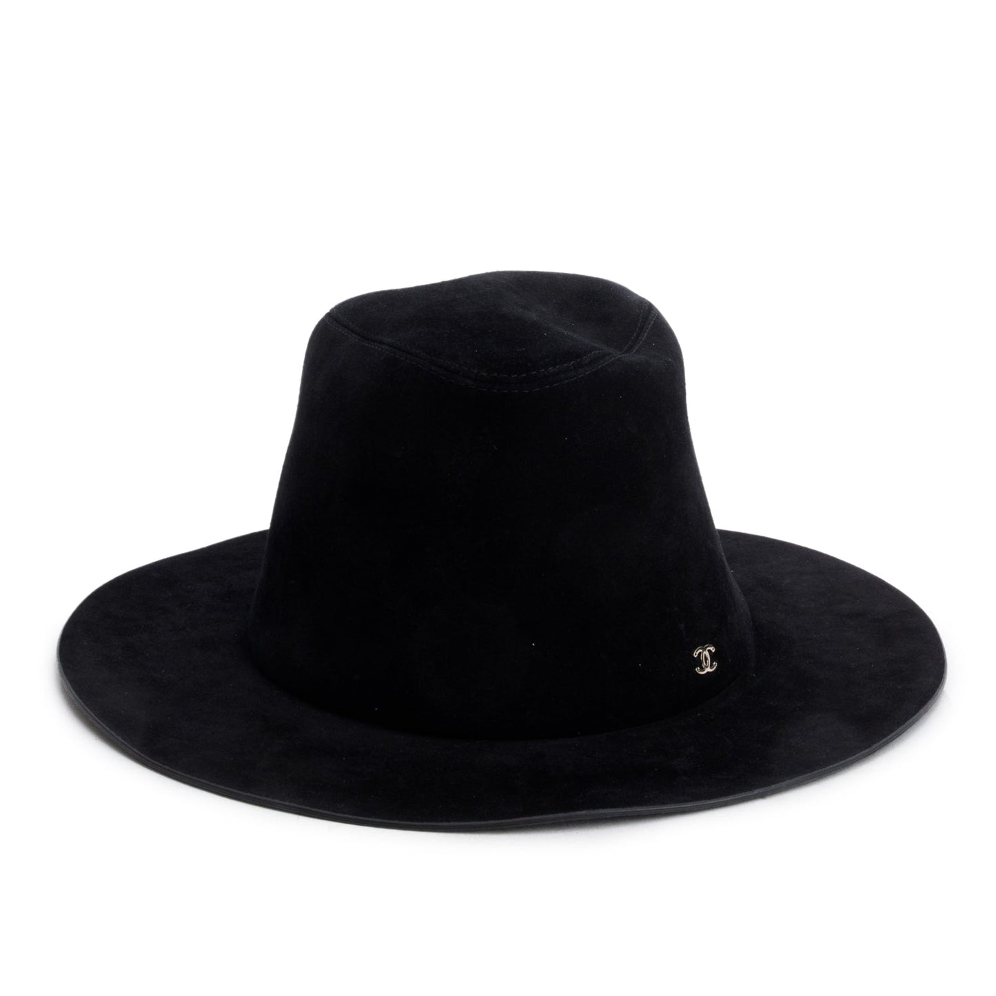 Chanel Suede Wide Brim Hat Black