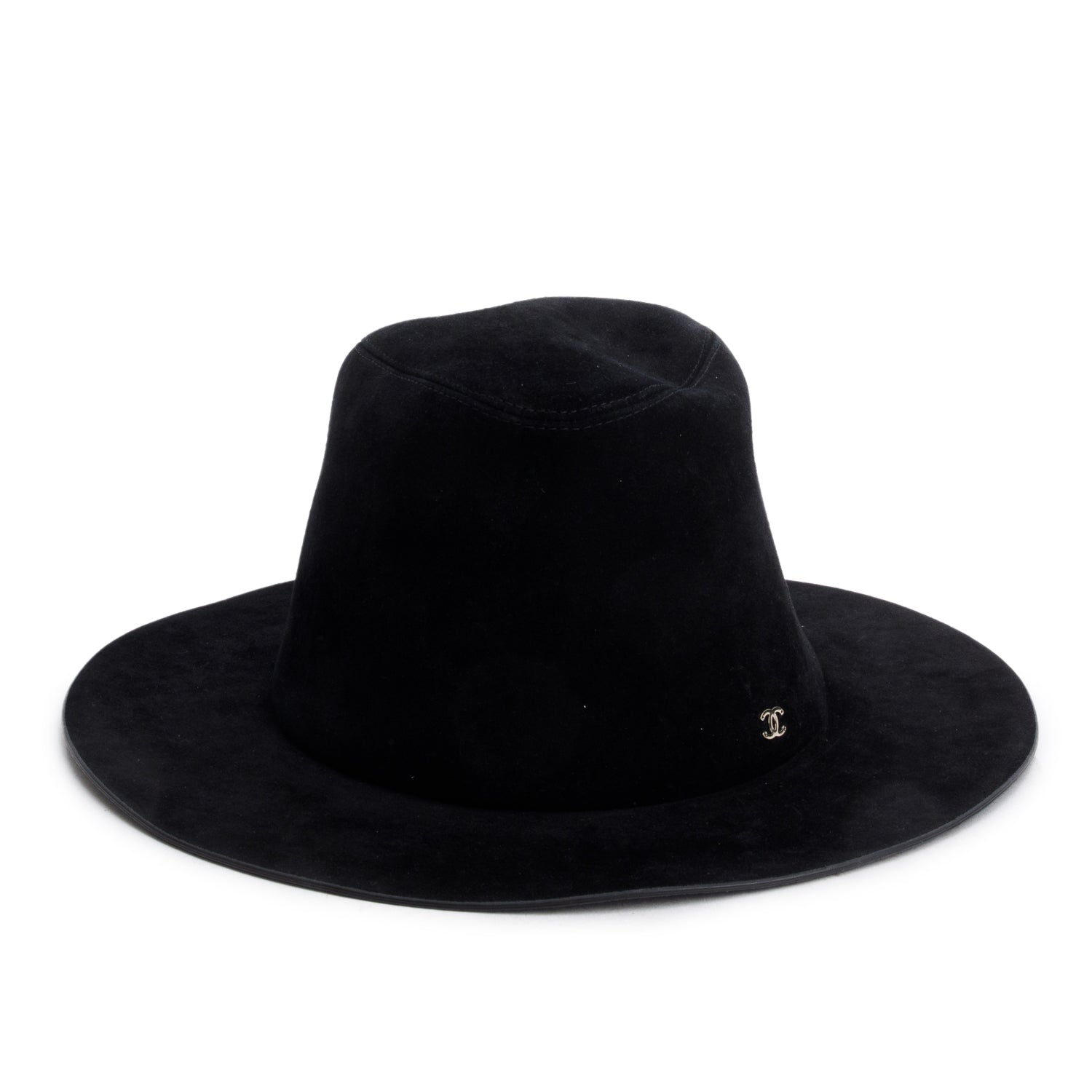 Chanel Suede Wide Brim Hat Black