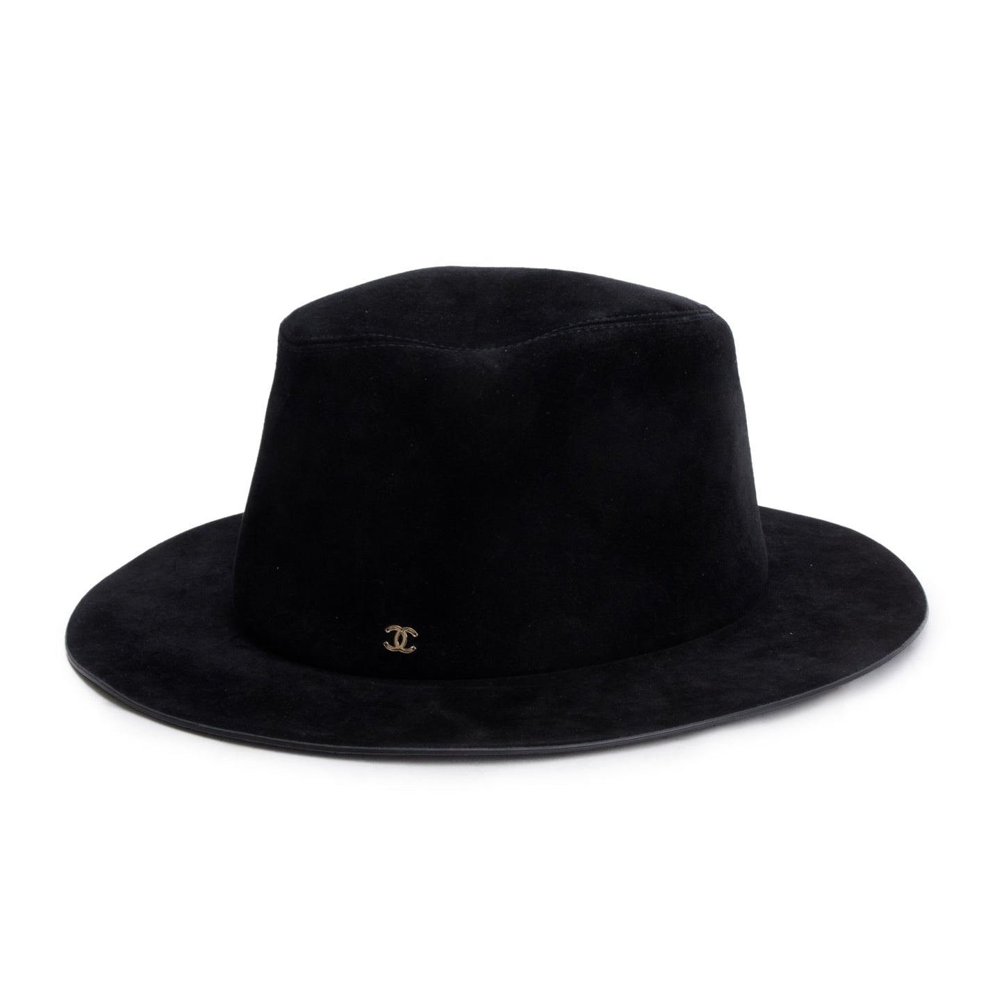 Chanel Suede Wide Brim Hat Black