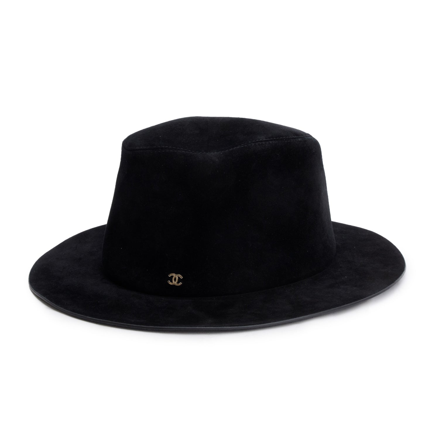 Chanel Suede Wide Brim Hat Black