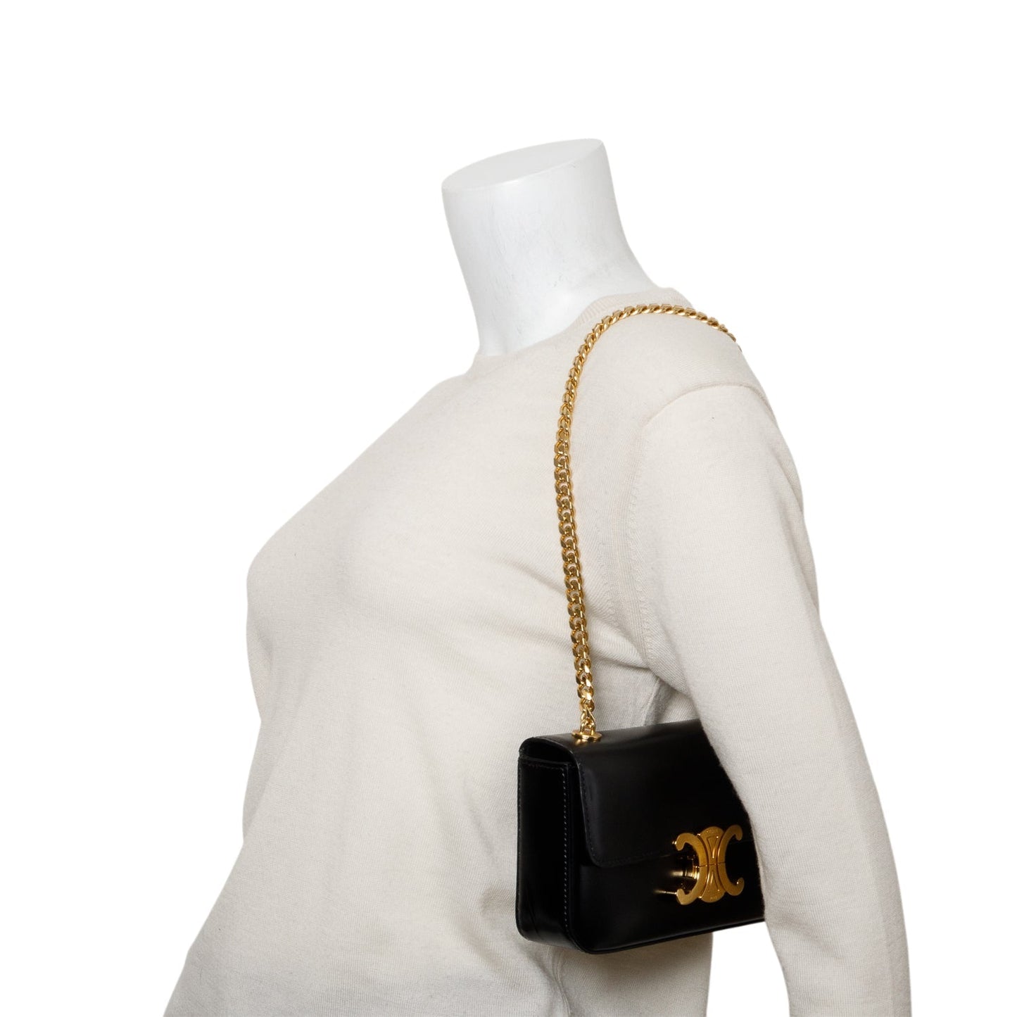 Celine Shiny Calfskin Claude Shoulder Bag Black Chain