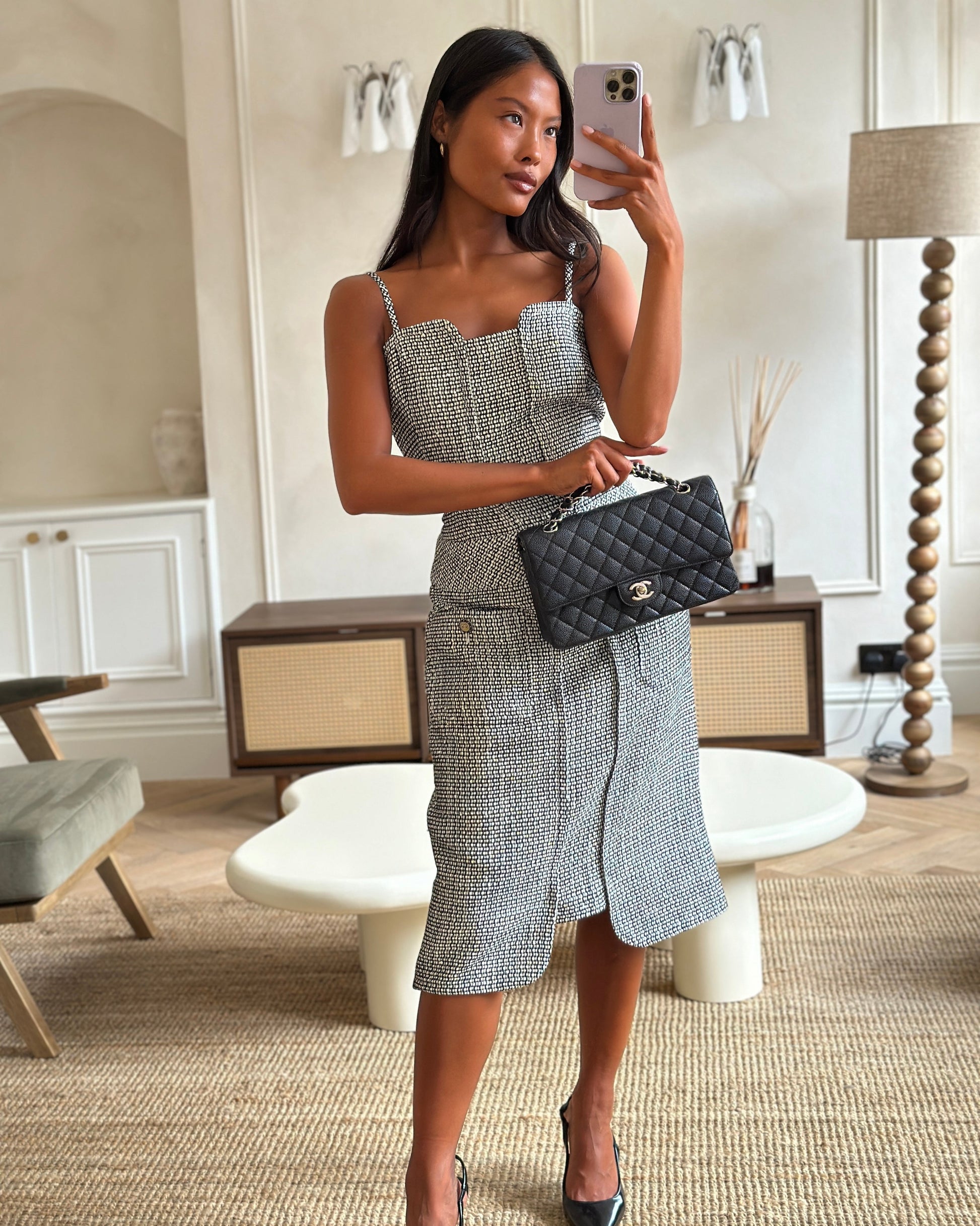 Chanel Medium Black Classic Double Flap Bag In Caviar Leather With Silver Hardware