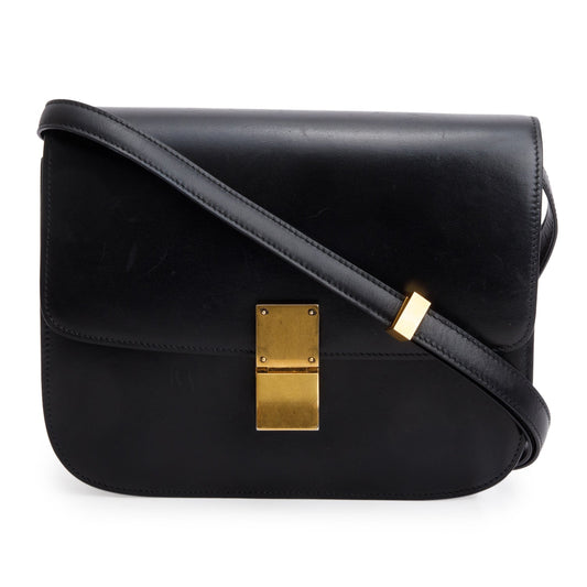 Celine Box Calfskin Classic Box Bag Black Medium Travel Bag
