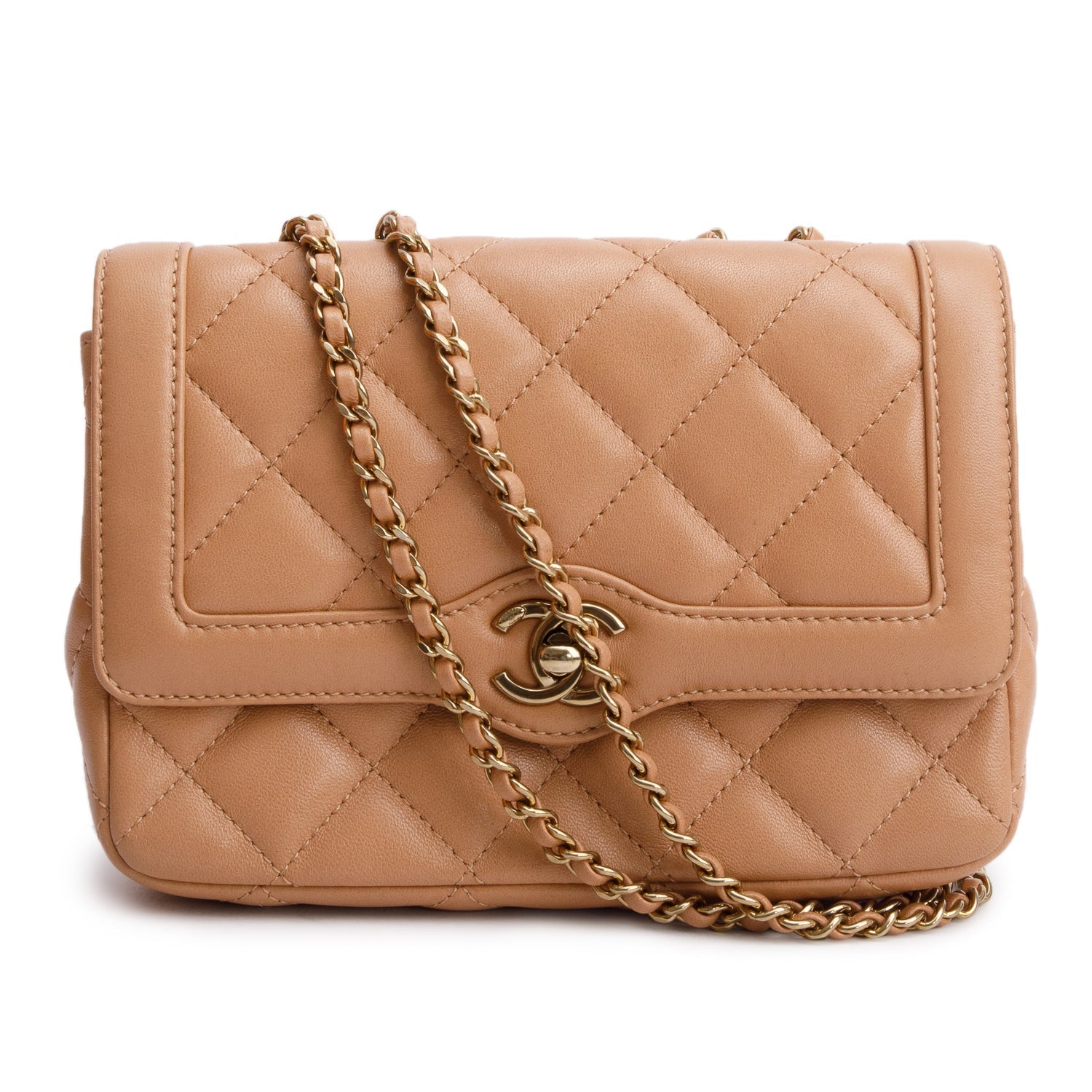 Chanel Hold Line Flap Lambskin Brown Travel Bag