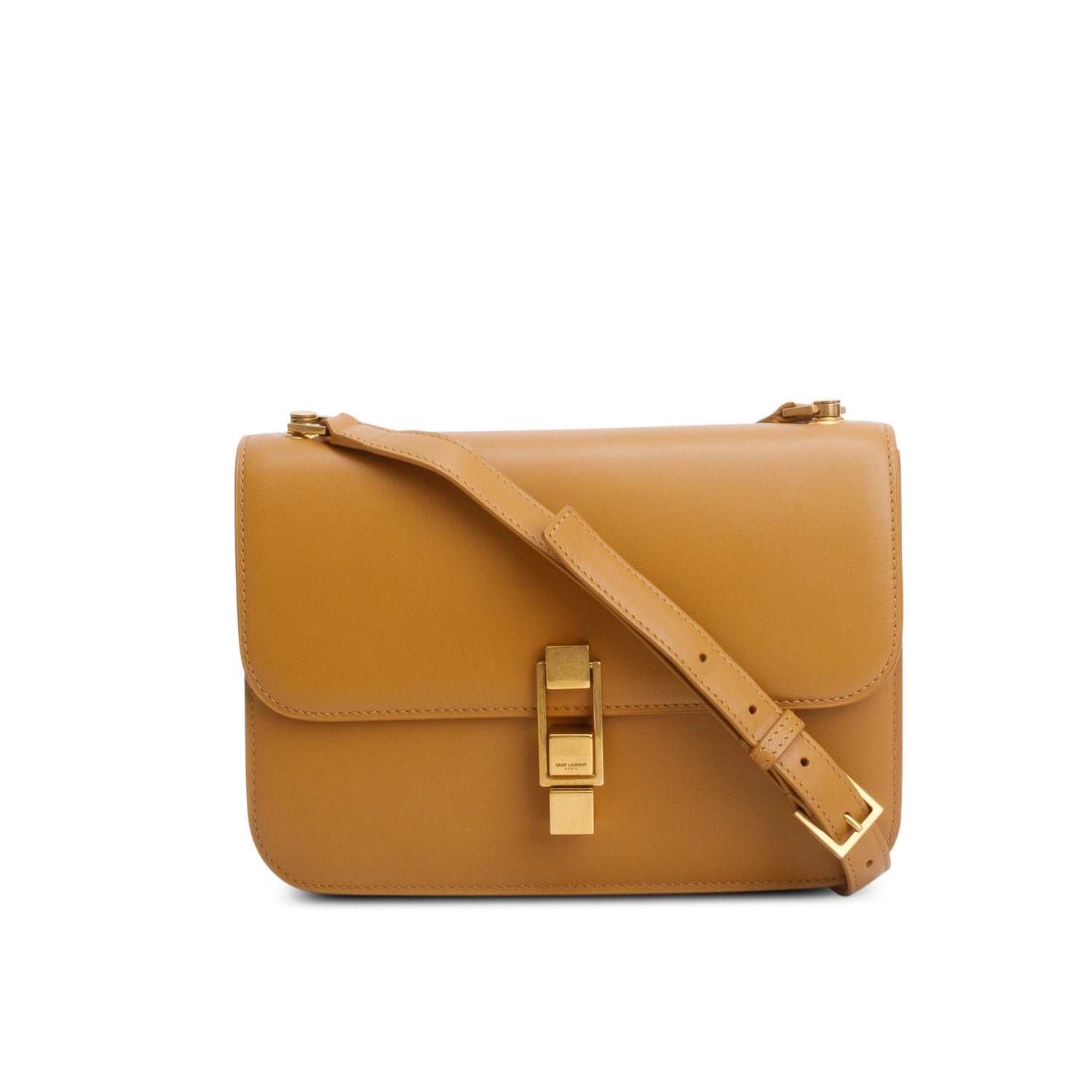 YSL Saint Laurent Smooth Calfskin Le Carre Satchel Brown Travel Bag