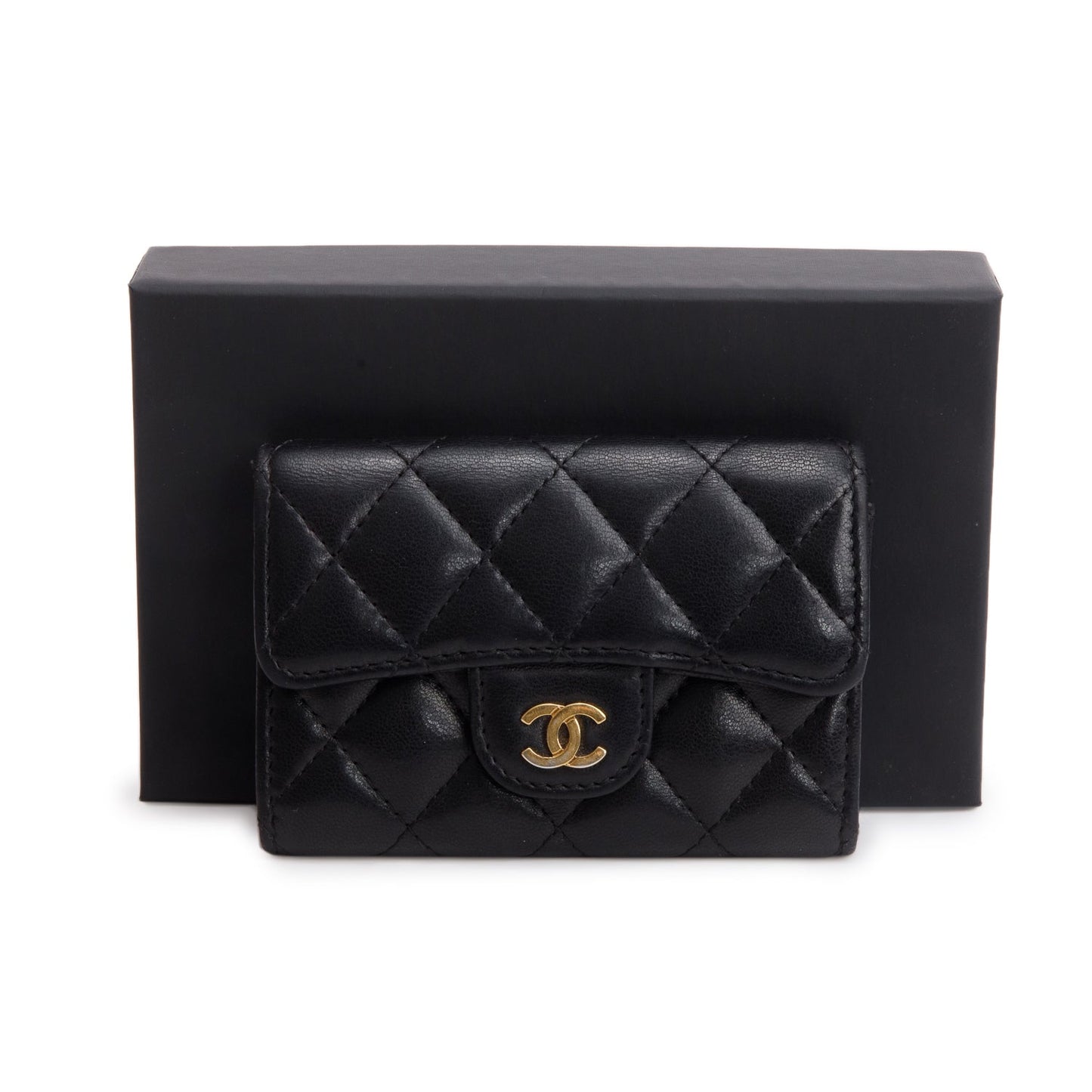 Chanel Quilted Flap Card Holder Lambskin Black Wallet Case 3