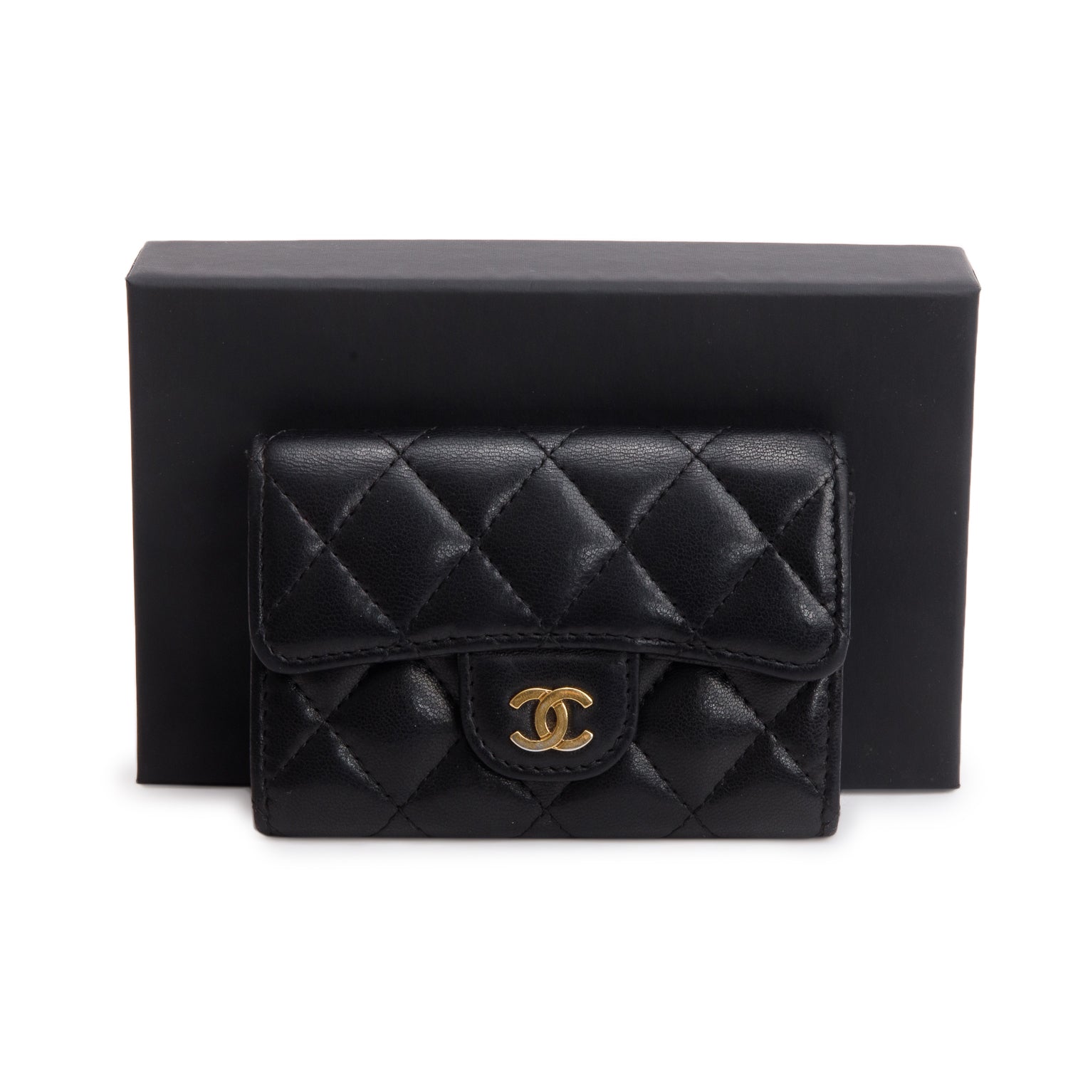 Chanel Quilted Flap Card Holder Lambskin Black Wallet Case 3